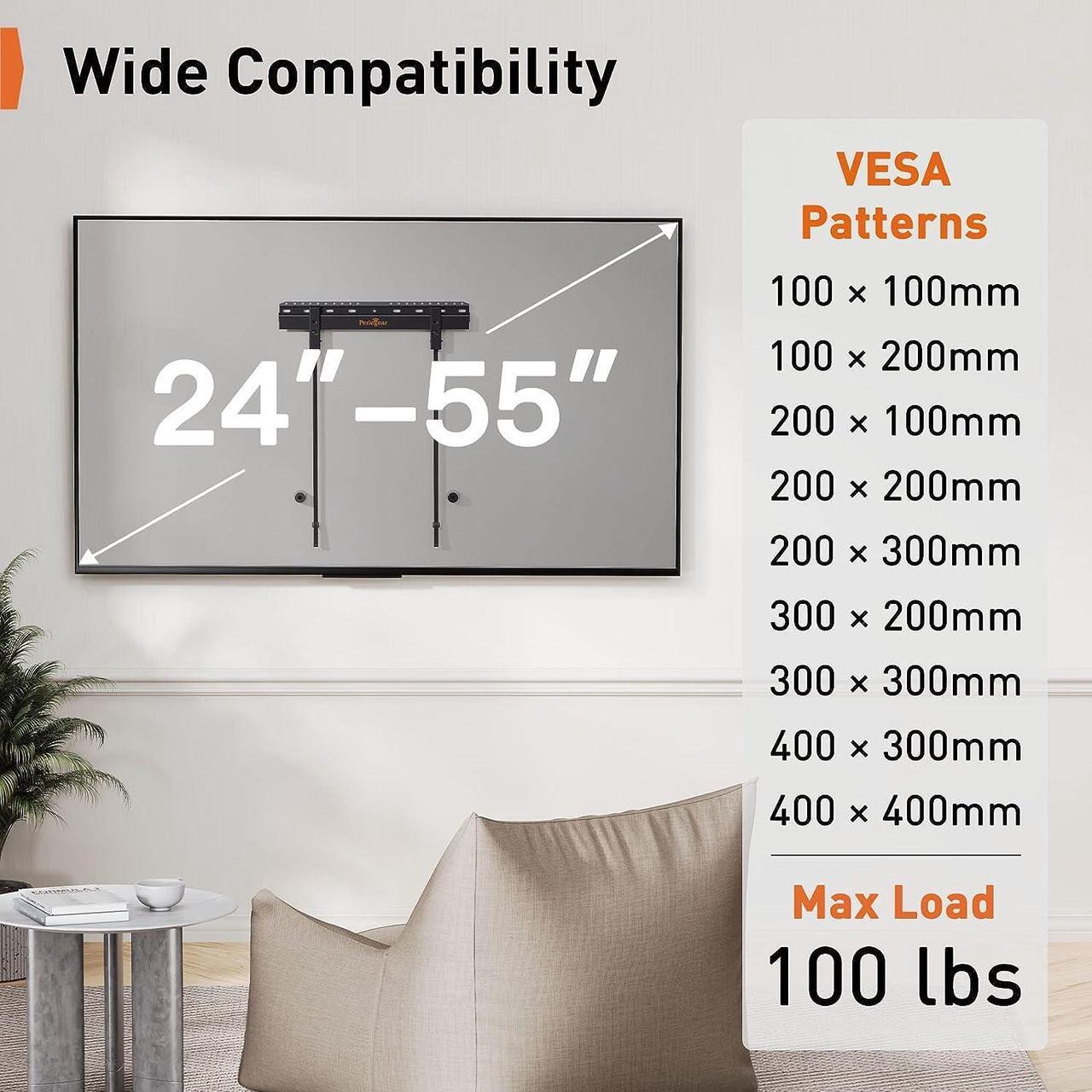 Alt view image 3 of 5 - Studless TV Wall Mount for Most 24-55 Inch TVs up to 100 lbs, Heavy-Duty No Drill TV Mount, Drywall TV Bracket with Max VESA 400x400mm, No Stud, Easy Install, Low Profile, PGMT7