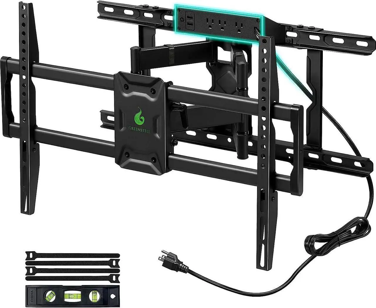 Main image of Greenstell TV Mount with Power Outlet, Full Motion Wall Mount for 47"-84" TVs, Swivel, Tilt and Extension Bracket with Dual Articulating Arms, Max VESA 600x400mm, Holds up to 132lbs
