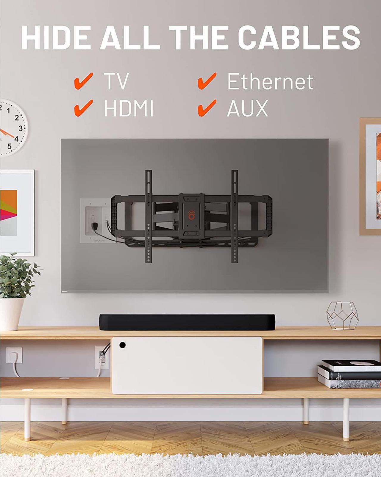 Alt view image 2 of 7 - ECHOGEAR TV Cord Hider for Wall Mounted TV - Dual Outlet in Wall Cable Management Kit for Power Cables & Low Voltage Wires - Includes Template, Saw, & Low Profile Extension Cord