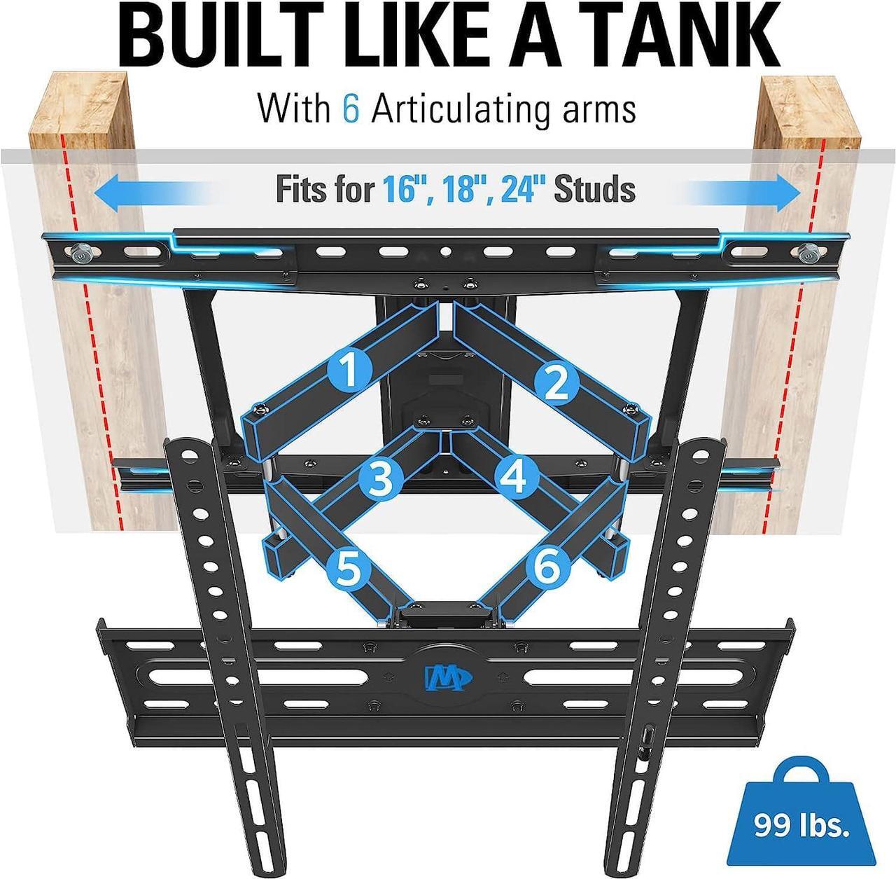 Alt view image 2 of 7 - TV Mount Full Motion TV Wall Mount for Most 32-65 Inch Flat Screen TV, Wall Mount TV Bracket with Dual Arms, Max VESA 400x400mm and 99 LBS, Fits 16", 18", 24" Studs MD2380-24K TV Mounts