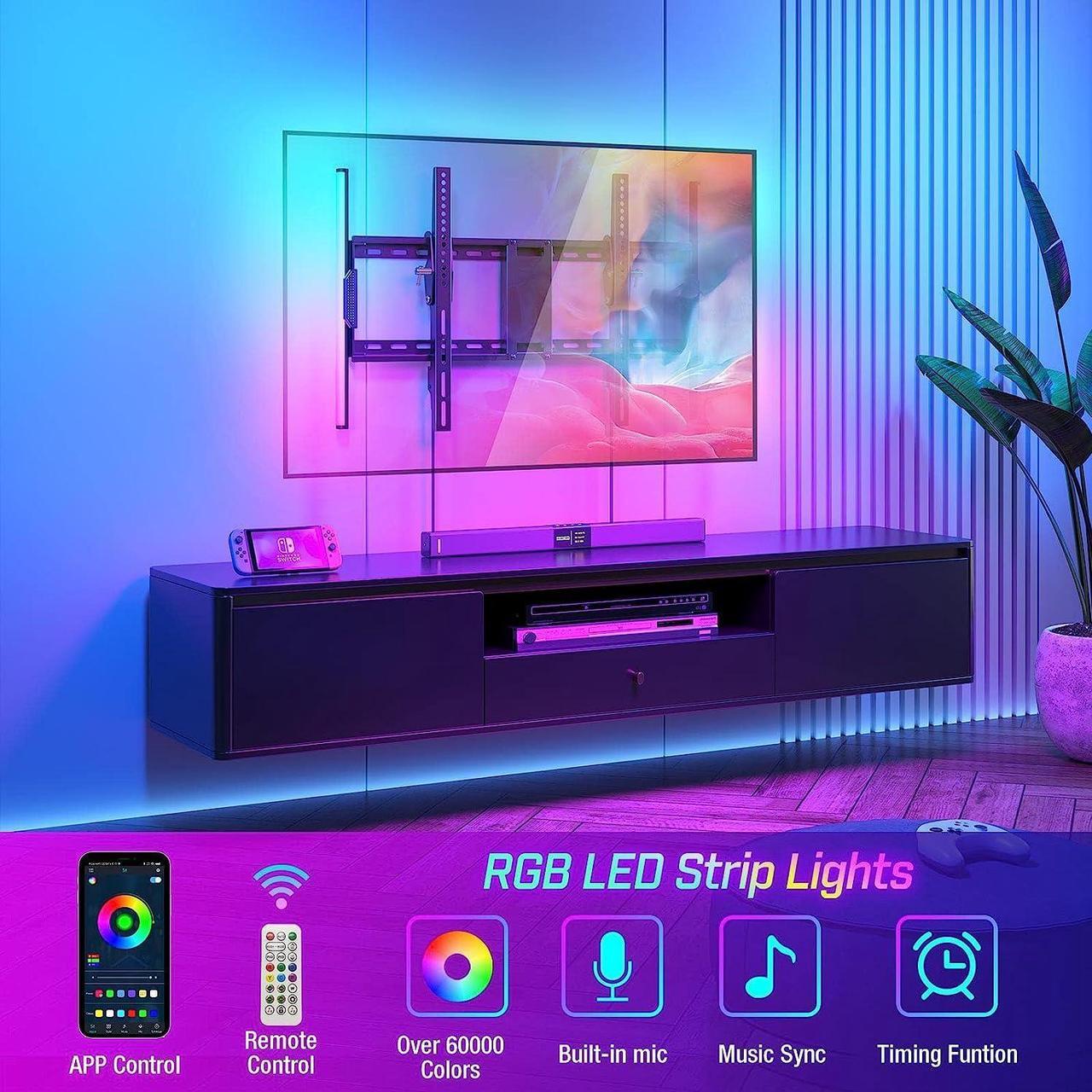 Alt view image 2 of 7 - Greenstell TV Wall Mount with LED Lights, Tilt TV Mount for 37"-75" Flat/Curved TVs, Low Profile Wall Mount TV Bracket Fit 16"-24" Stud, Max VESA 600x400mm, Holds up to 132lbs