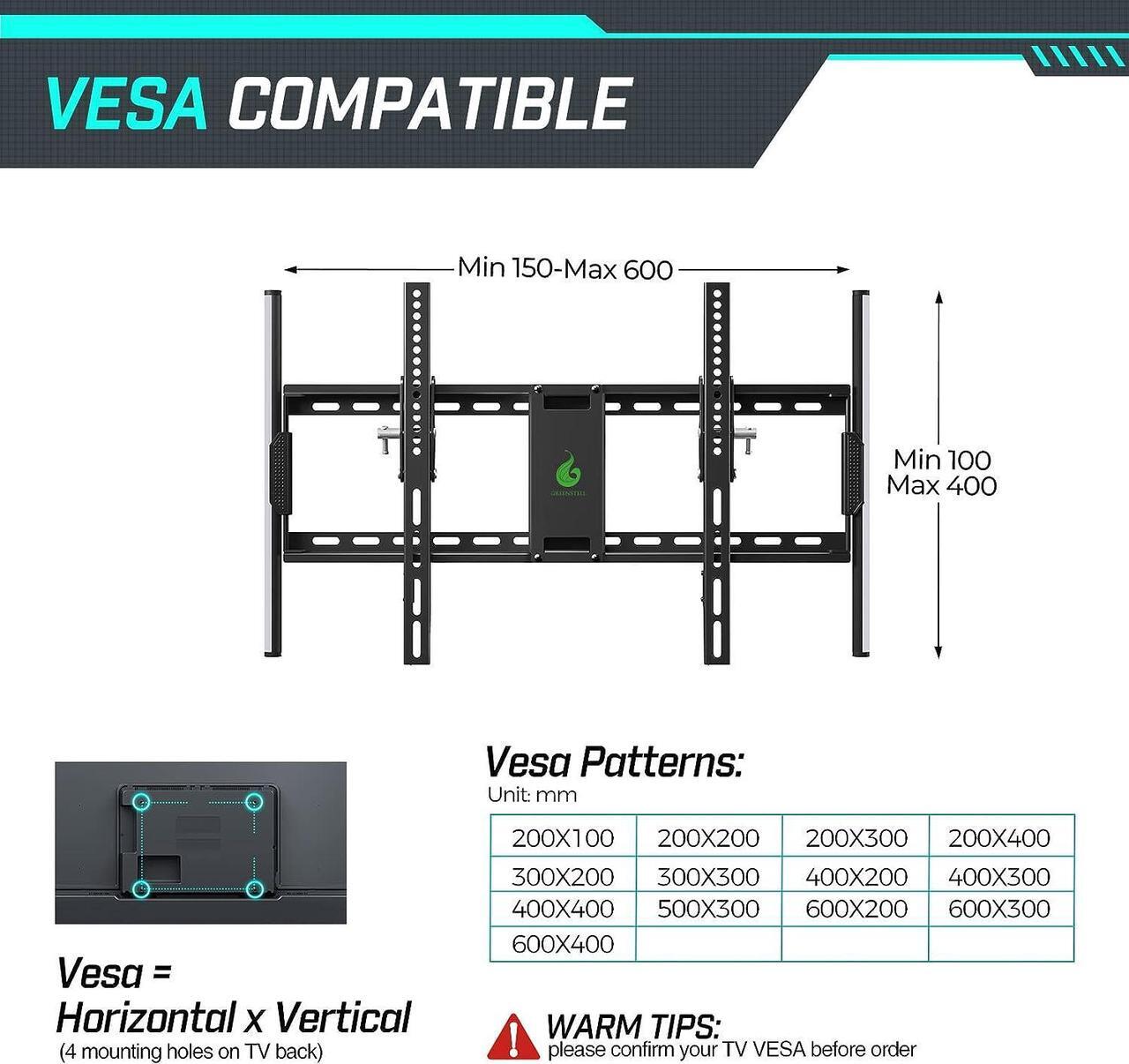 Alt view image 6 of 7 - Greenstell TV Wall Mount with LED Lights, Tilt TV Mount for 37"-75" Flat/Curved TVs, Low Profile Wall Mount TV Bracket Fit 16"-24" Stud, Max VESA 600x400mm, Holds up to 132lbs