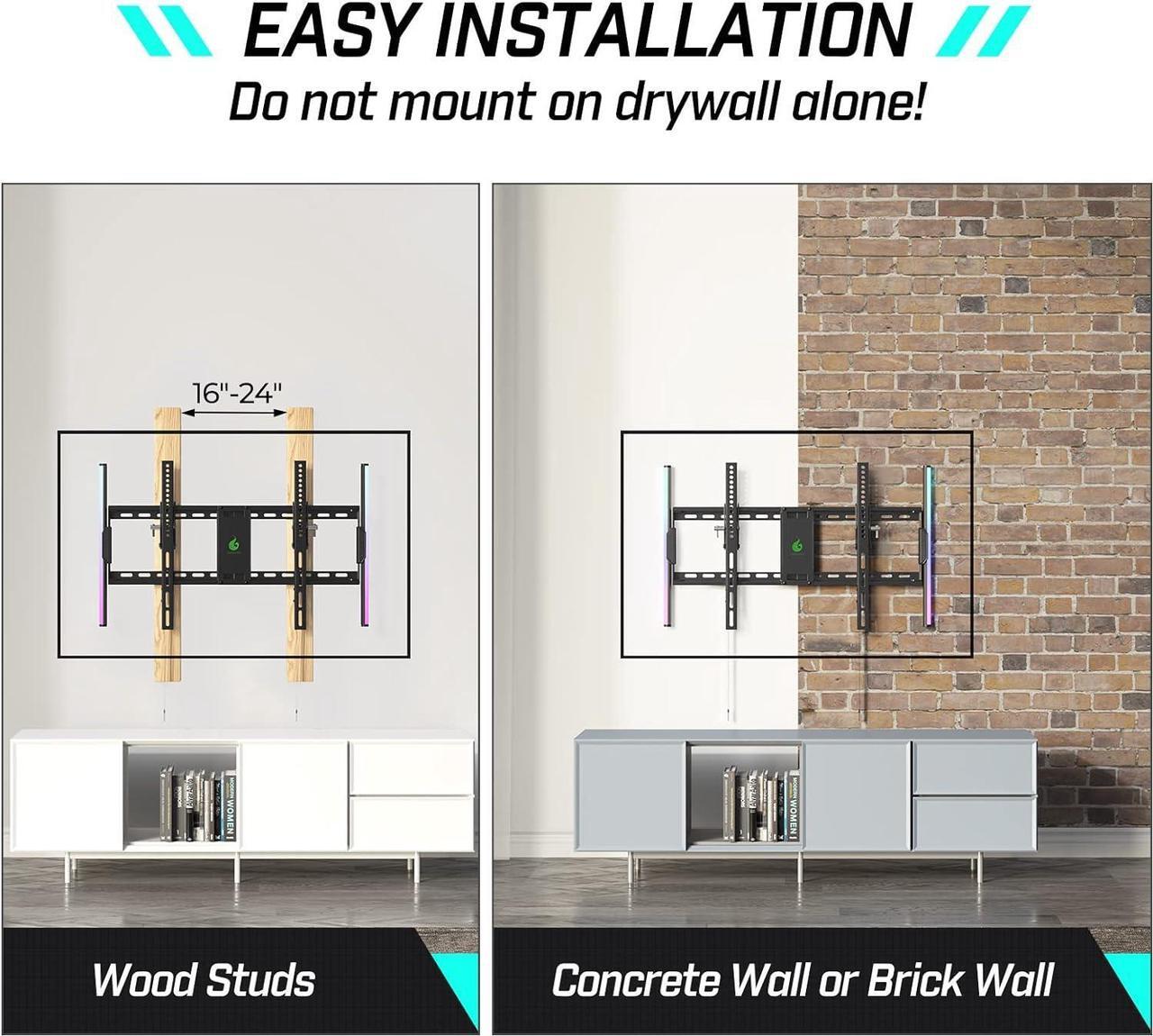Alt view image 7 of 7 - Greenstell TV Wall Mount with LED Lights, Tilt TV Mount for 37"-75" Flat/Curved TVs, Low Profile Wall Mount TV Bracket Fit 16"-24" Stud, Max VESA 600x400mm, Holds up to 132lbs