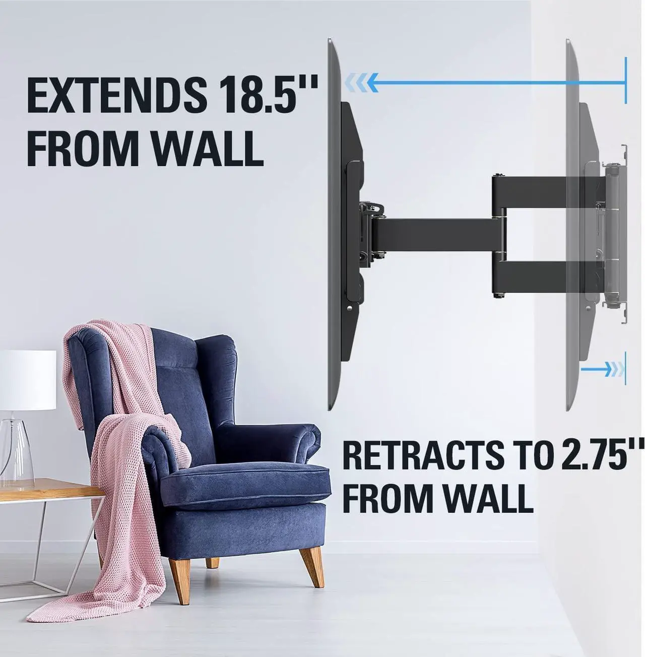 Alt view image 2 of 6 - TV Wall Mount TV Bracket for Most 42-90 Inch TV, UL Listed Full Motion TV Mount with Articulating Arms, Max VESA 800x400mm 132 lbs. Loading, Fits 16", 18", 24" Studs MD2298-XL