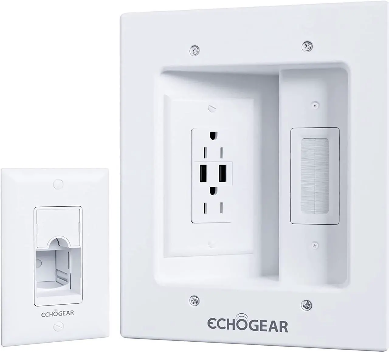 Main image of TV Cord Hider For Wall Mounted TV With 2X AC Outlets & 2X USB-A Ports - Hide Power Cables & Low Voltage Wires Behind The Wall - Includes Template, Saw, & Low Profile Extension Cord - White
