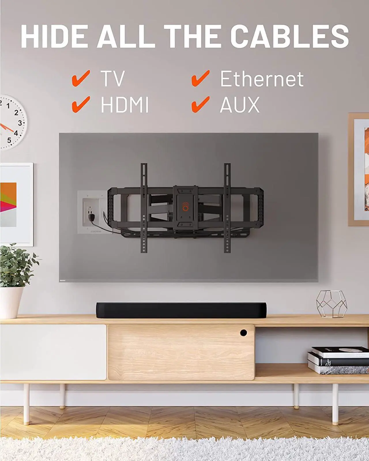 Alt view image 2 of 7 - TV Cord Hider For Wall Mounted TV With 2X AC Outlets & 2X USB-A Ports - Hide Power Cables & Low Voltage Wires Behind The Wall - Includes Template, Saw, & Low Profile Extension Cord - White