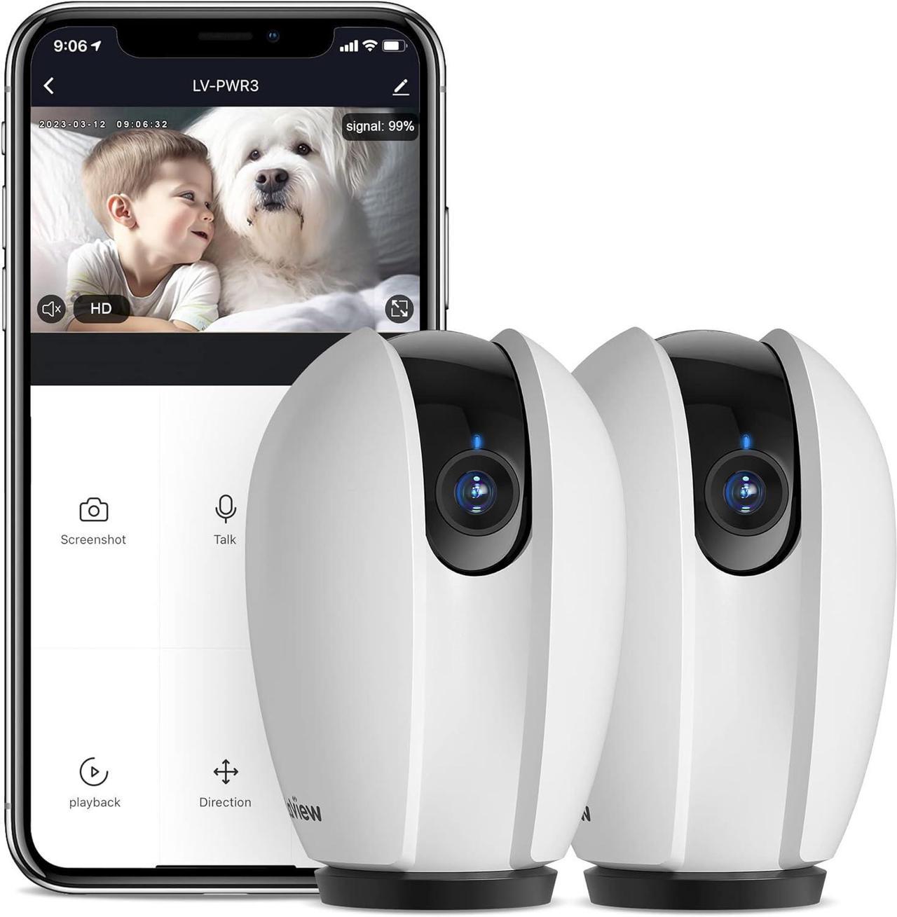 Main image of LaView Pan/Tilt Security Camera for Baby Monitor with Phone App (2 Pack+2 32GB SD Cards), 1080P WiFi Pet Camera Indoor, 360° Home Security Camera with Motion & Sound Detection, Two-Way Audio