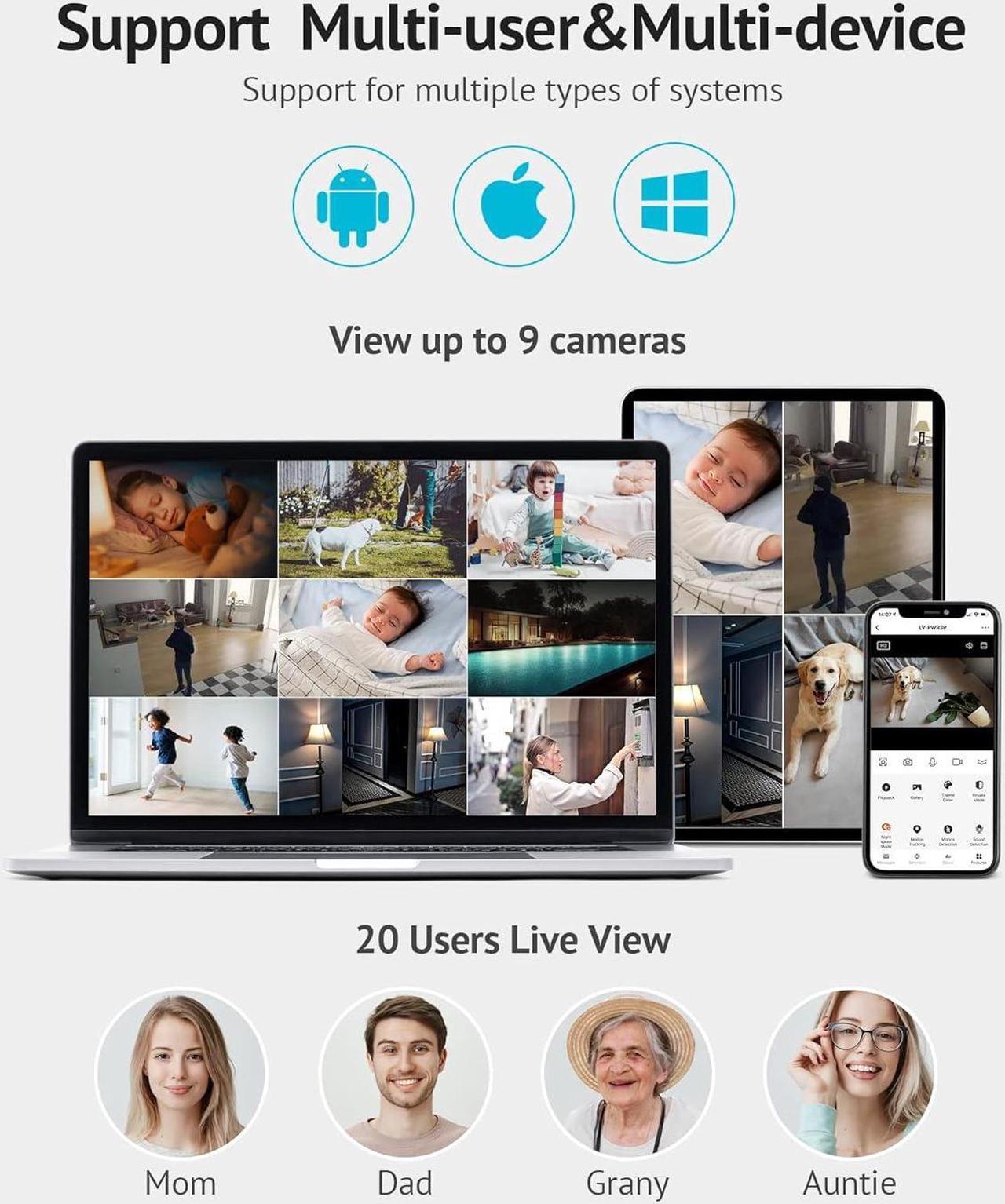 Alt view image 6 of 7 - LaView Pan/Tilt Security Camera for Baby Monitor with Phone App (2 Pack+2 32GB SD Cards), 1080P WiFi Pet Camera Indoor, 360° Home Security Camera with Motion & Sound Detection, Two-Way Audio
