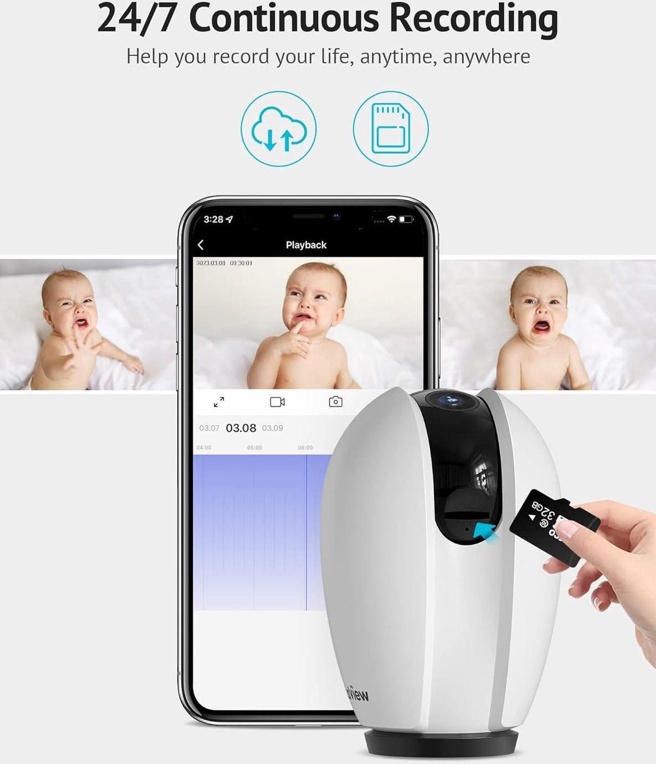 Alt view image 7 of 7 - LaView Pan/Tilt Security Camera for Baby Monitor with Phone App (2 Pack+2 32GB SD Cards), 1080P WiFi Pet Camera Indoor, 360° Home Security Camera with Motion & Sound Detection, Two-Way Audio