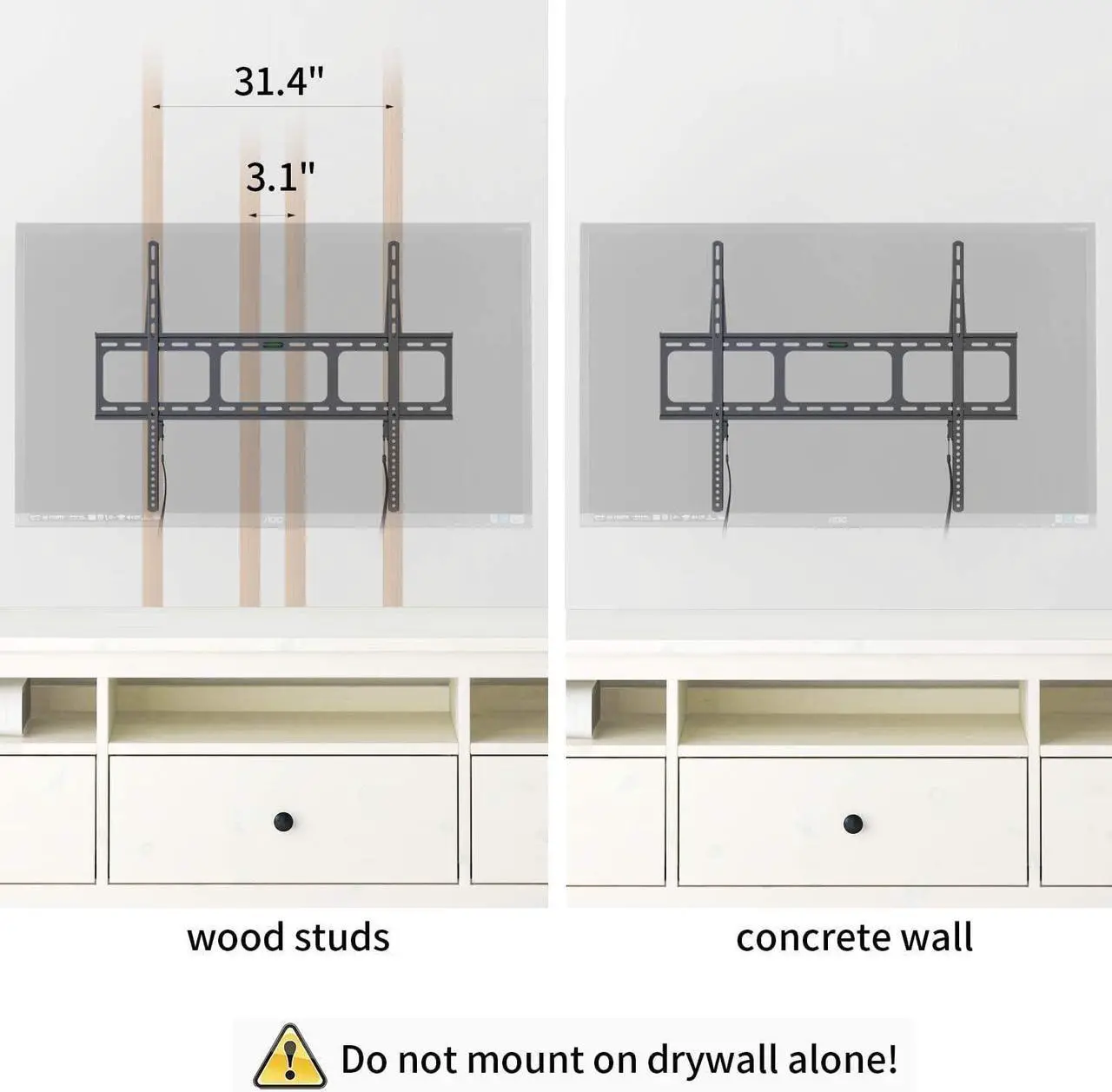 Alt view image 4 of 7 - Gibbon Mounts Fixed TV Wall Mounts- Low Profile TV Bracket Mounts for Most 42-100" LED/LCD Flat Screen TVs, 0.63''Ultra Slim, Max.VESA 800X600, Up to 220lbs Capacity