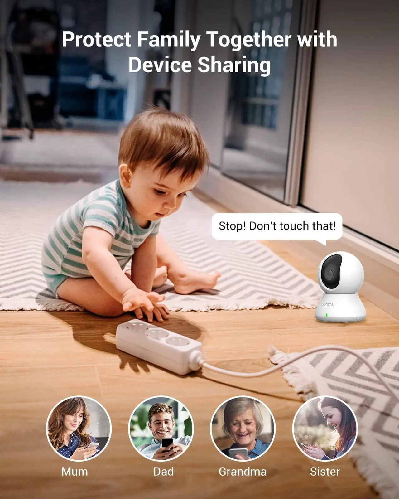 Alt view image 4 of 7 - blurams Security Camera, 2K Indoor Camera 360° Pet Camera for Home Security w/Motion Tracking, Phone App, 2-Way Audio, IR Night Vision, Siren, Works with Alexa & Google Assistant(2.4GHz ONLY)