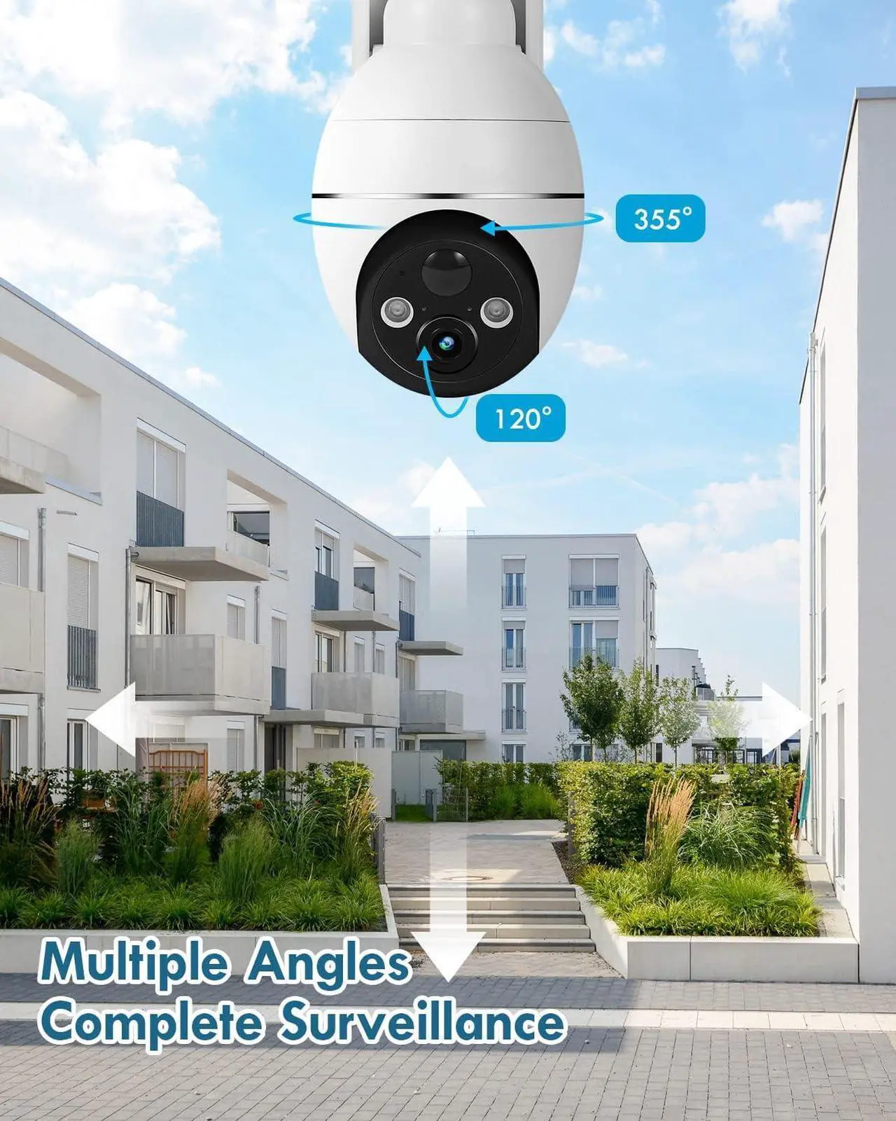 Alt view image 2 of 7 - Solar Security Cameras Wireless Outdoor, 2K PTZ Solar Cameras for Home Security, 2.4G Wi-Fi Outdoor Camera Wireless with PIR, 2-Way Talk, IP65, 4dbi, Spotlight/Siren, Color Night Vision