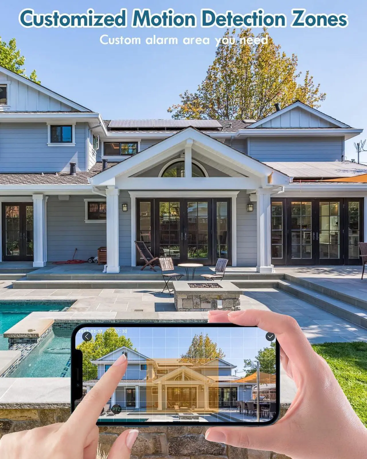 Alt view image 5 of 7 - Solar Security Cameras Wireless Outdoor, 2K PTZ Solar Cameras for Home Security, 2.4G Wi-Fi Outdoor Camera Wireless with PIR, 2-Way Talk, IP65, 4dbi, Spotlight/Siren, Color Night Vision