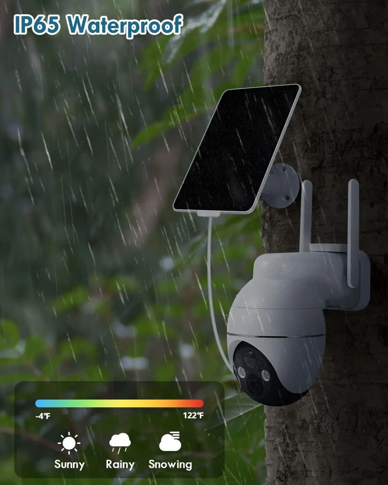 Alt view image 7 of 7 - Solar Security Cameras Wireless Outdoor, 2K PTZ Solar Cameras for Home Security, 2.4G Wi-Fi Outdoor Camera Wireless with PIR, 2-Way Talk, IP65, 4dbi, Spotlight/Siren, Color Night Vision