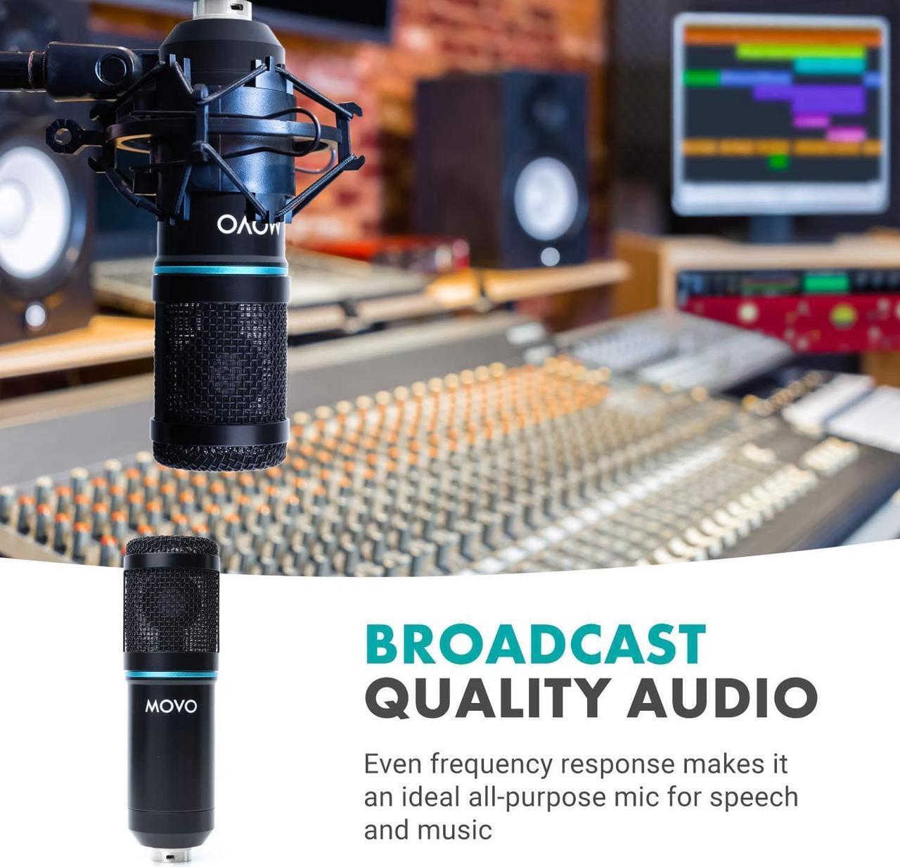 Alt view image 3 of 7 - Movo Smartphone Podcast Recording Microphone Kit - 2 Pack Condenser Microphones, 2 Desktop Mic Stands, 2 Pop Filters, 2-Channel XLR Interface with Lightning Output - Compatible with iPhone, iPad, iOS