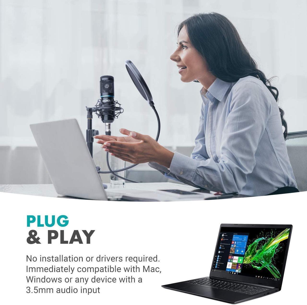 Alt view image 5 of 7 - Movo Smartphone Podcast Recording Microphone Kit - 2 Pack Condenser Microphones, 2 Desktop Mic Stands, 2 Pop Filters, 2-Channel XLR Interface with Lightning Output - Compatible with iPhone, iPad, iOS
