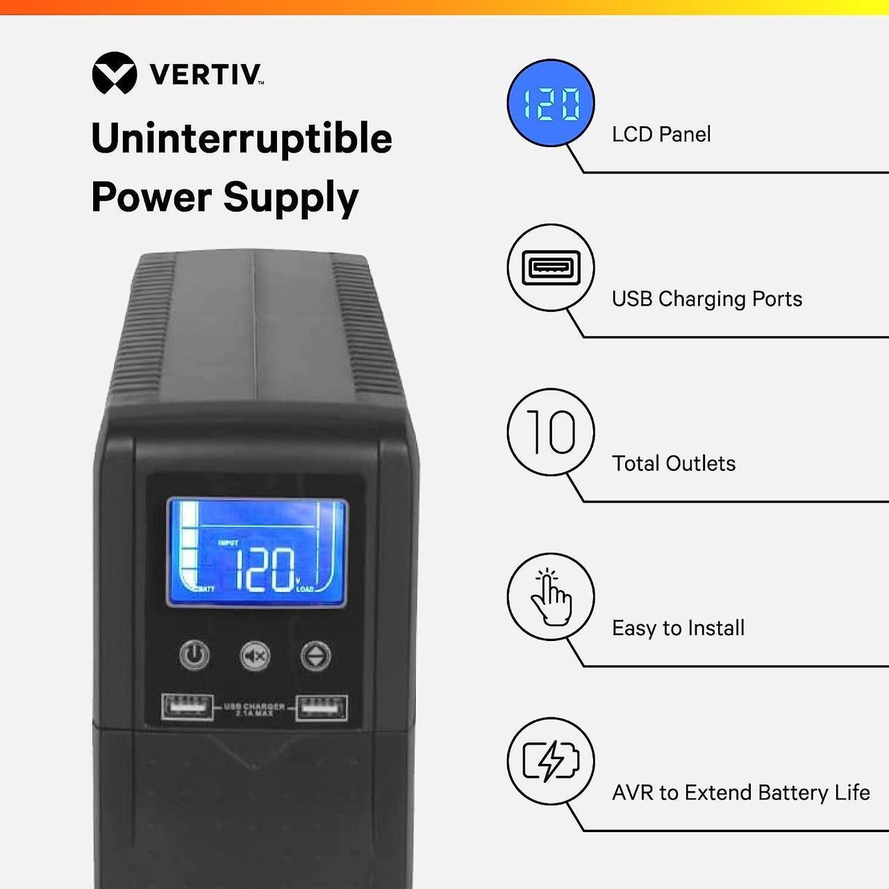 Alt view image 3 of 7 - Vertiv Liebert PSA5 1500VA 900W line-Interactive UPS & PST5 UPS - 850VA/500W 120V, LCD Monitoring Screen