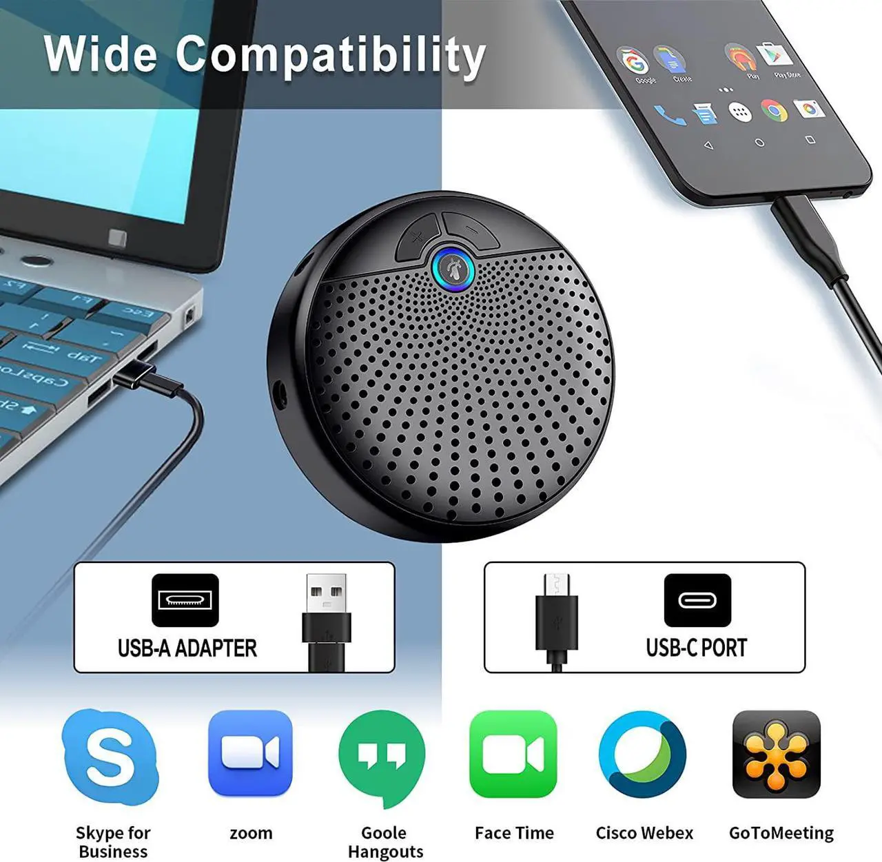 Alt view image 4 of 6 - Conference Speakerphone, BALILA Wireless Conference Speaker with 5 Microphones, Portable Omnidirectional Computer Microphone for Streaming, Call Speaker Skype, Webinar, Interview