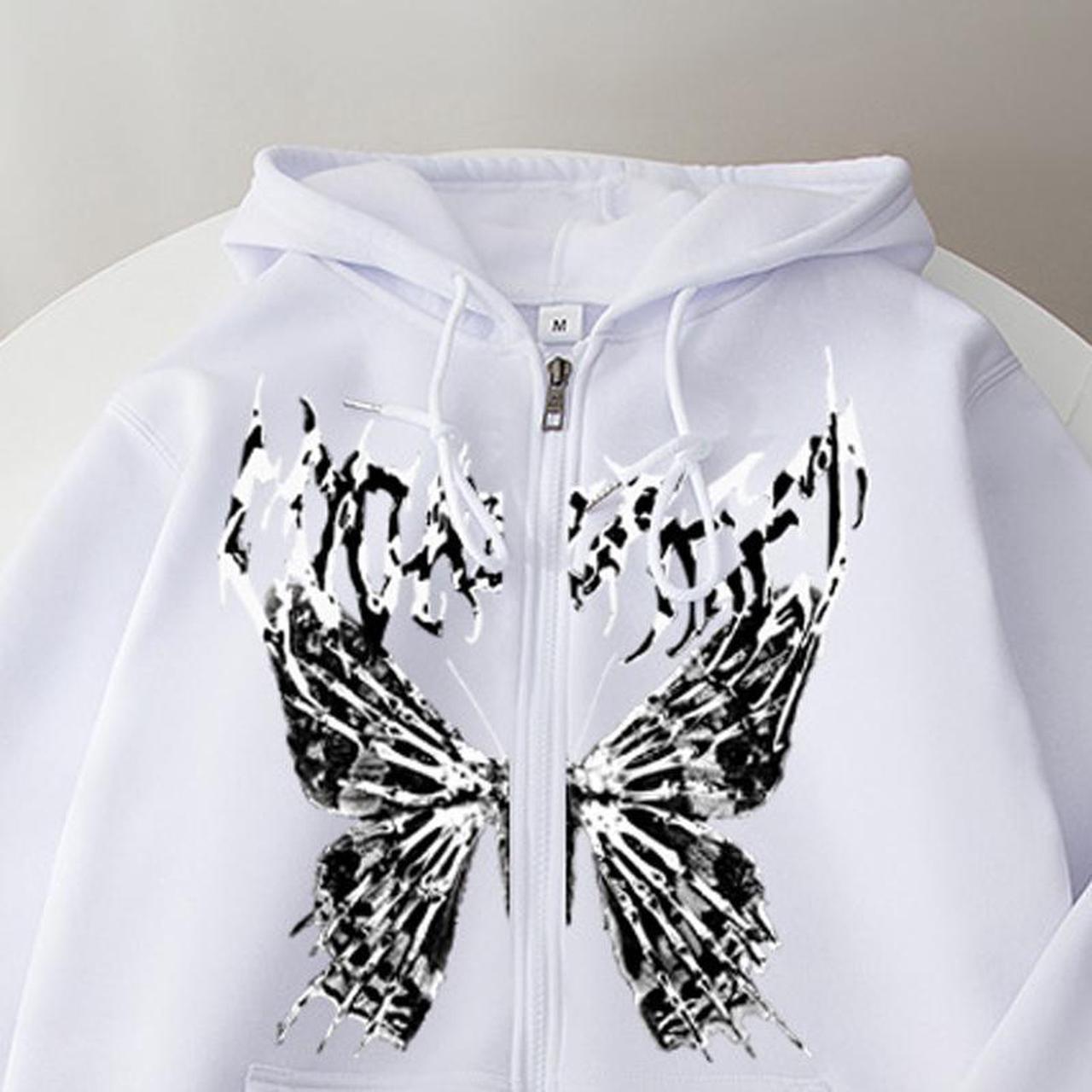 Alt view image 2 of 4 - Skull Print Zipper Drawstring Hoodie XL White