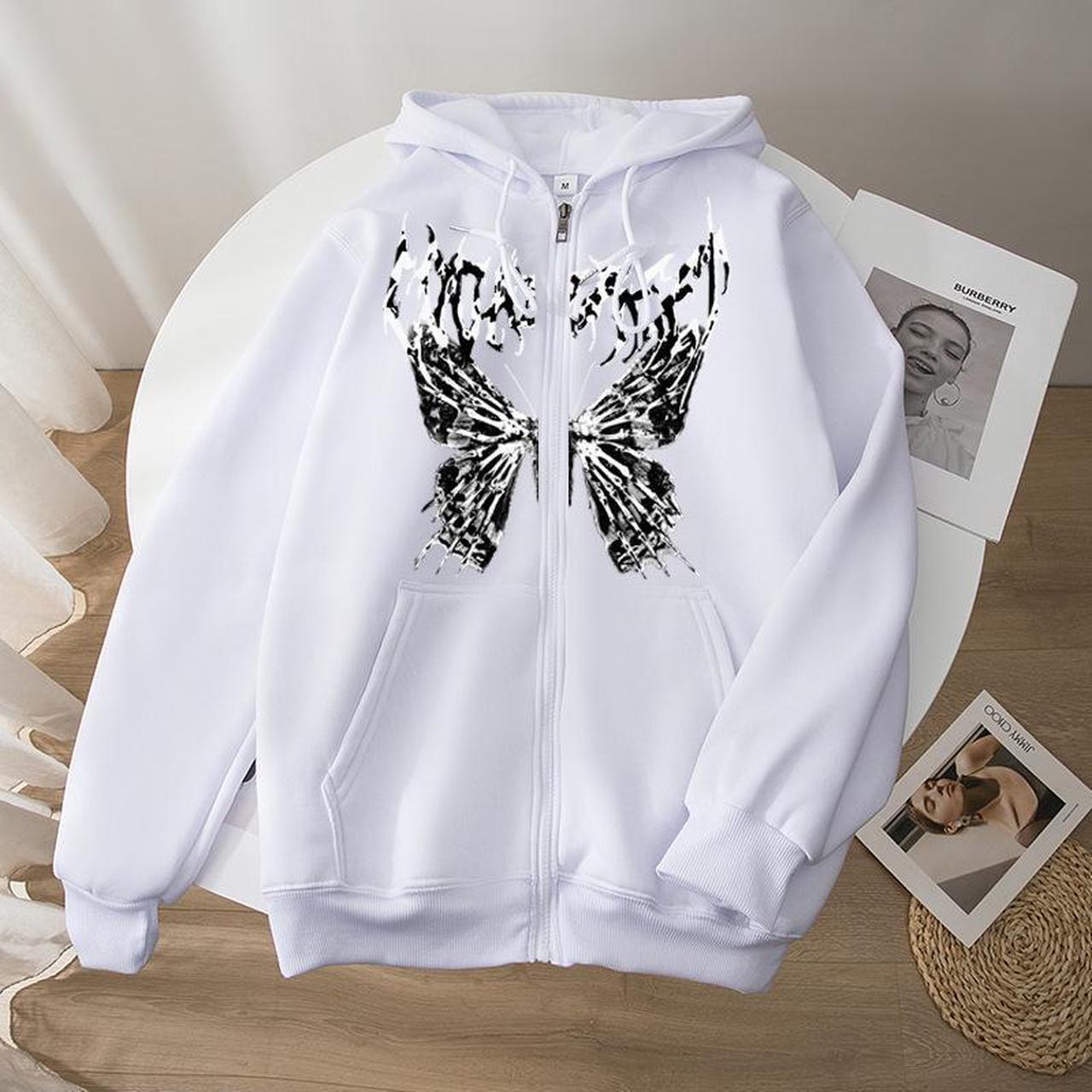 Main image of Skull Print Zipper Drawstring Hoodie XL White