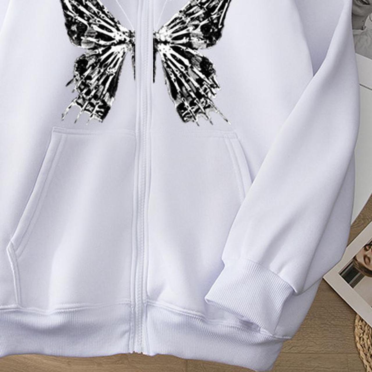 Alt view image 3 of 4 - Skull Print Zipper Drawstring Hoodie XL White