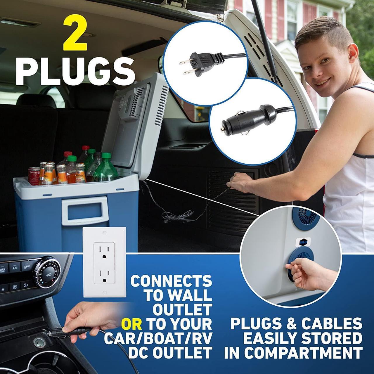 Alt view image 7 of 7 - K-box Electric Cooler and Warmer with Wheels for Car and Home - 48 Quart (45 Liter) - 6 FT. EXTRA Long Cables Dual 110V AC House and 12V DC Vehicle Plugs (Blue)