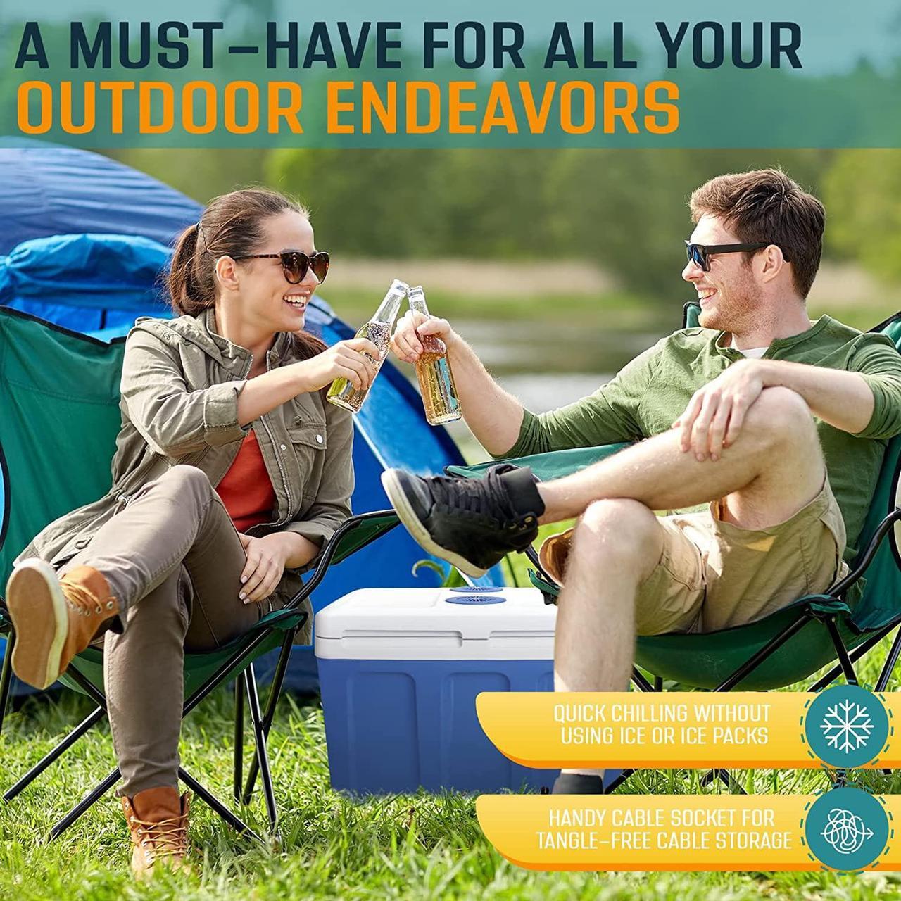 Alt view image 6 of 7 - K-box Electric Cooler and Warmer with Wheels for Car and Home - 48 Quart (45 Liter) - 6 FT. EXTRA Long Cables Dual 110V AC House and 12V DC Vehicle Plugs (Blue)