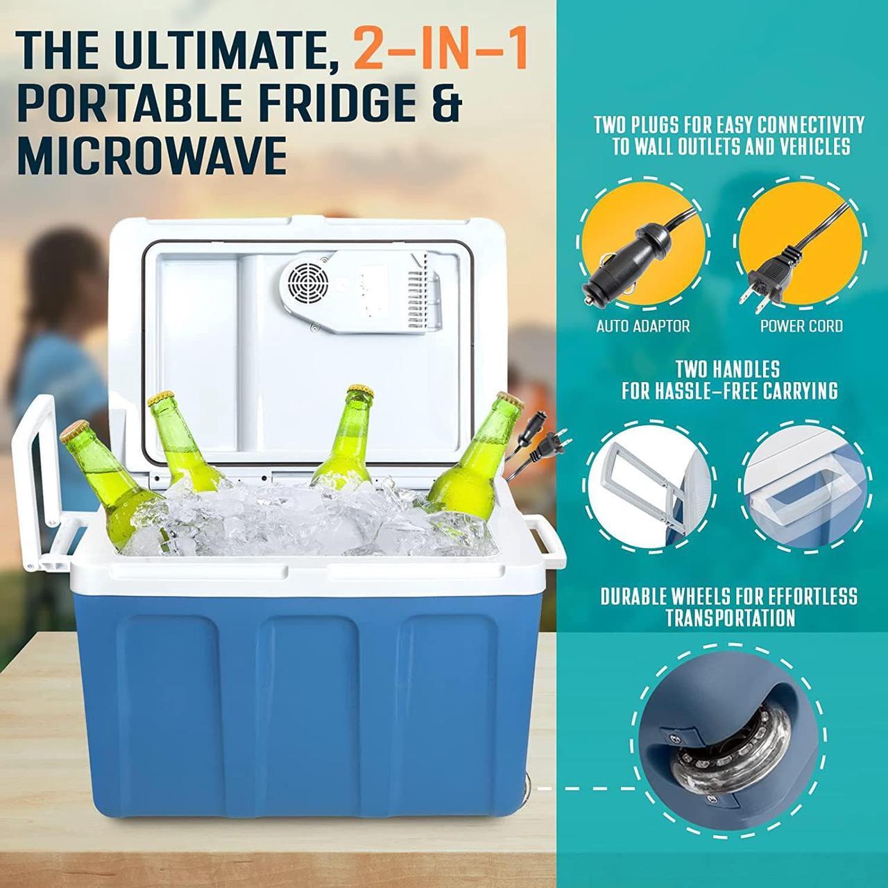 Alt view image 4 of 7 - K-box Electric Cooler and Warmer with Wheels for Car and Home - 48 Quart (45 Liter) - 6 FT. EXTRA Long Cables Dual 110V AC House and 12V DC Vehicle Plugs (Blue)