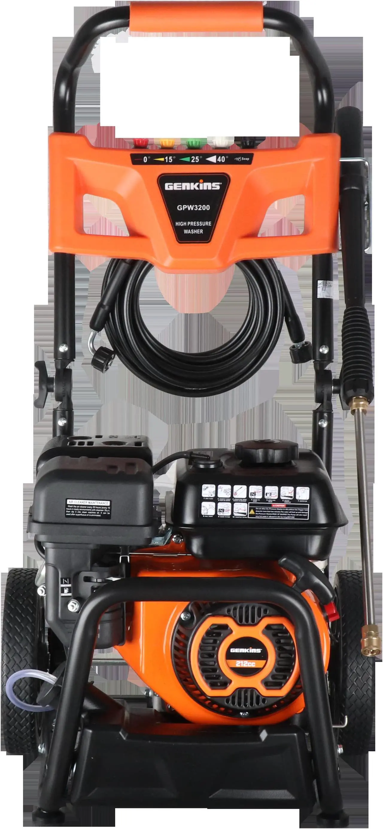 Alt view image 5 of 6 - Genkins GPW3200 Foldable Pressure Washer 3200 PSI and 2.5 GPM, Soap Tank and Five Nozzle Set | Compact & Foldable Gas Powered