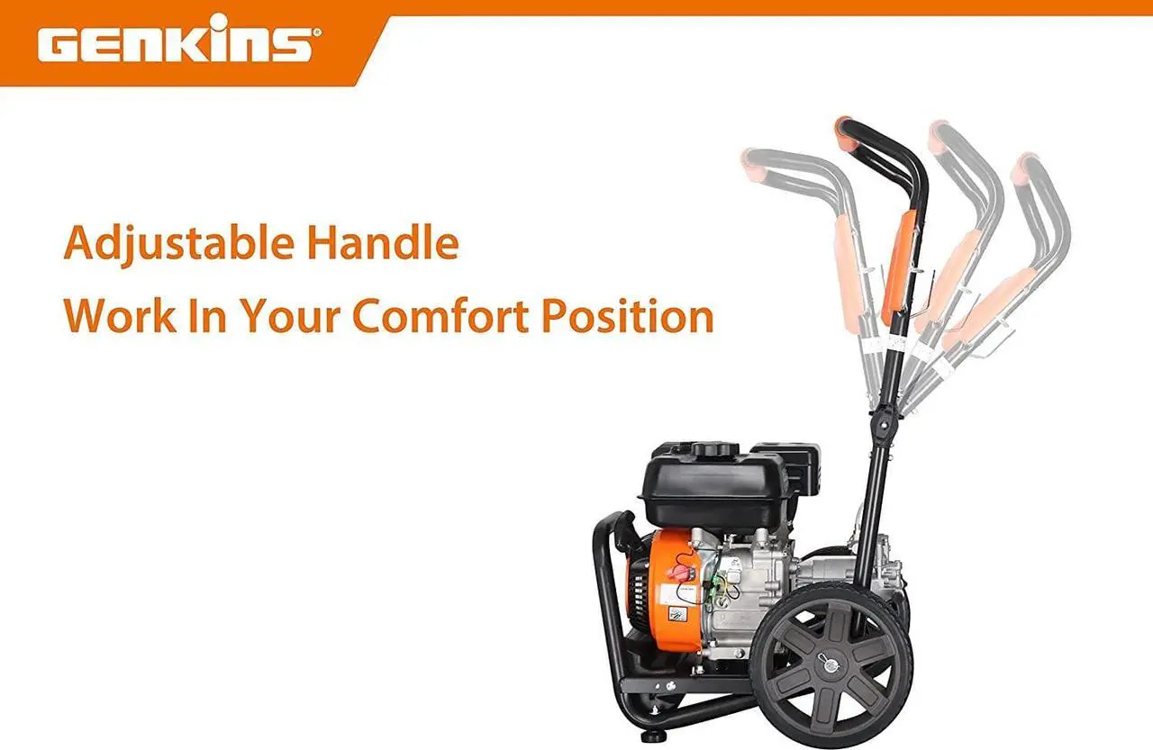 Alt view image 4 of 6 - Genkins GPW3200 Foldable Pressure Washer 3200 PSI and 2.5 GPM, Soap Tank and Five Nozzle Set | Compact & Foldable Gas Powered