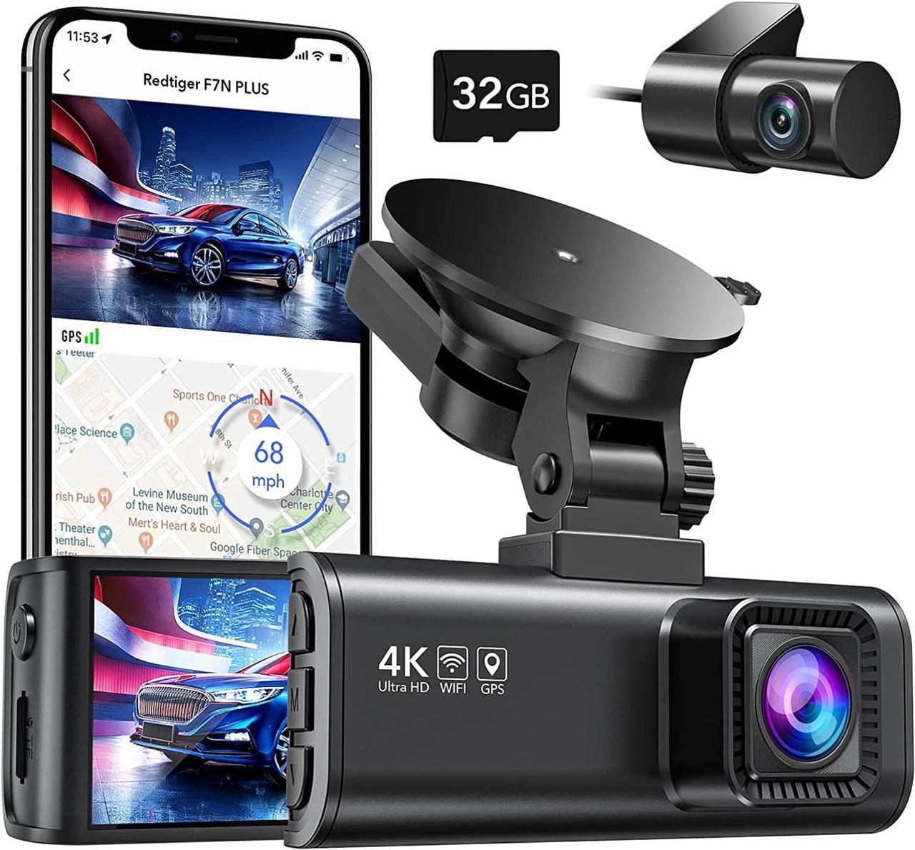 Dash Cam Front Rear, 4K/2.5K Full HD Dash Camera for Cars, Free 32GB SD Card, Built-in Wi-Fi GPS, 3.18 IPS Screen, Night Vision, 170°Wide Angle, WDR, 24H Parking Mode