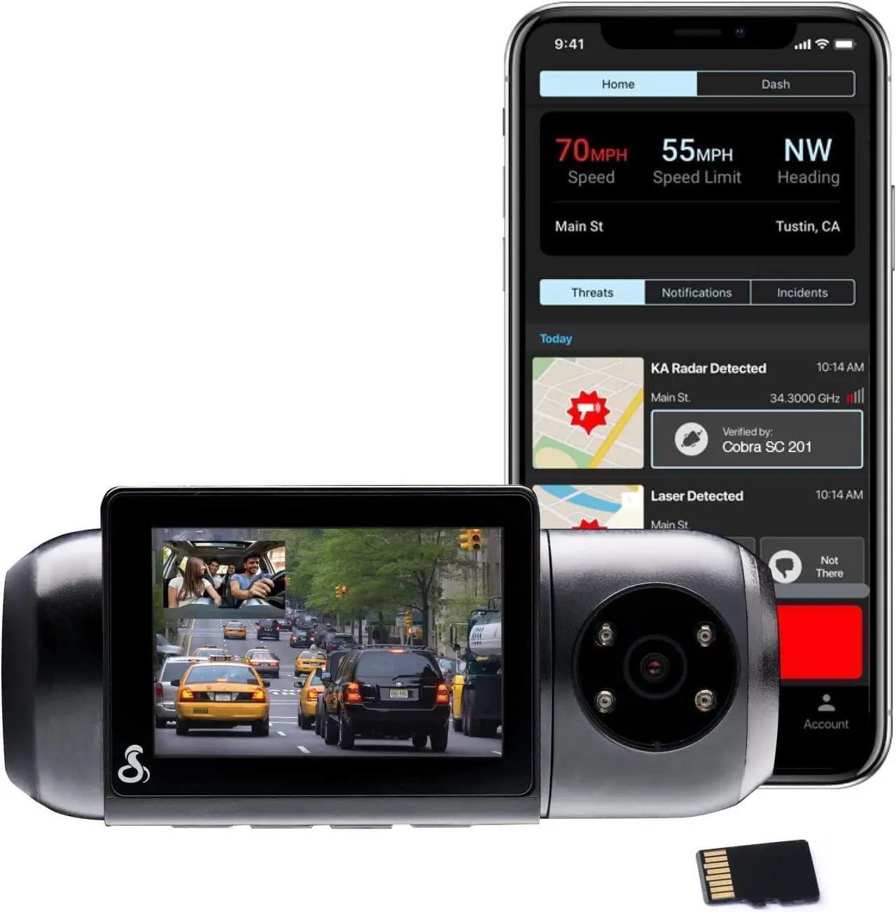 Main image of Smart Dash Cam with Interior Cam (SC 201) - Full HD 1080P Resolution, Built-in WiFi & GPS, Live Police Alerts, Incident Reports, Emergency Mayday, Drive Smarter App, 16GB SD Card Incl.