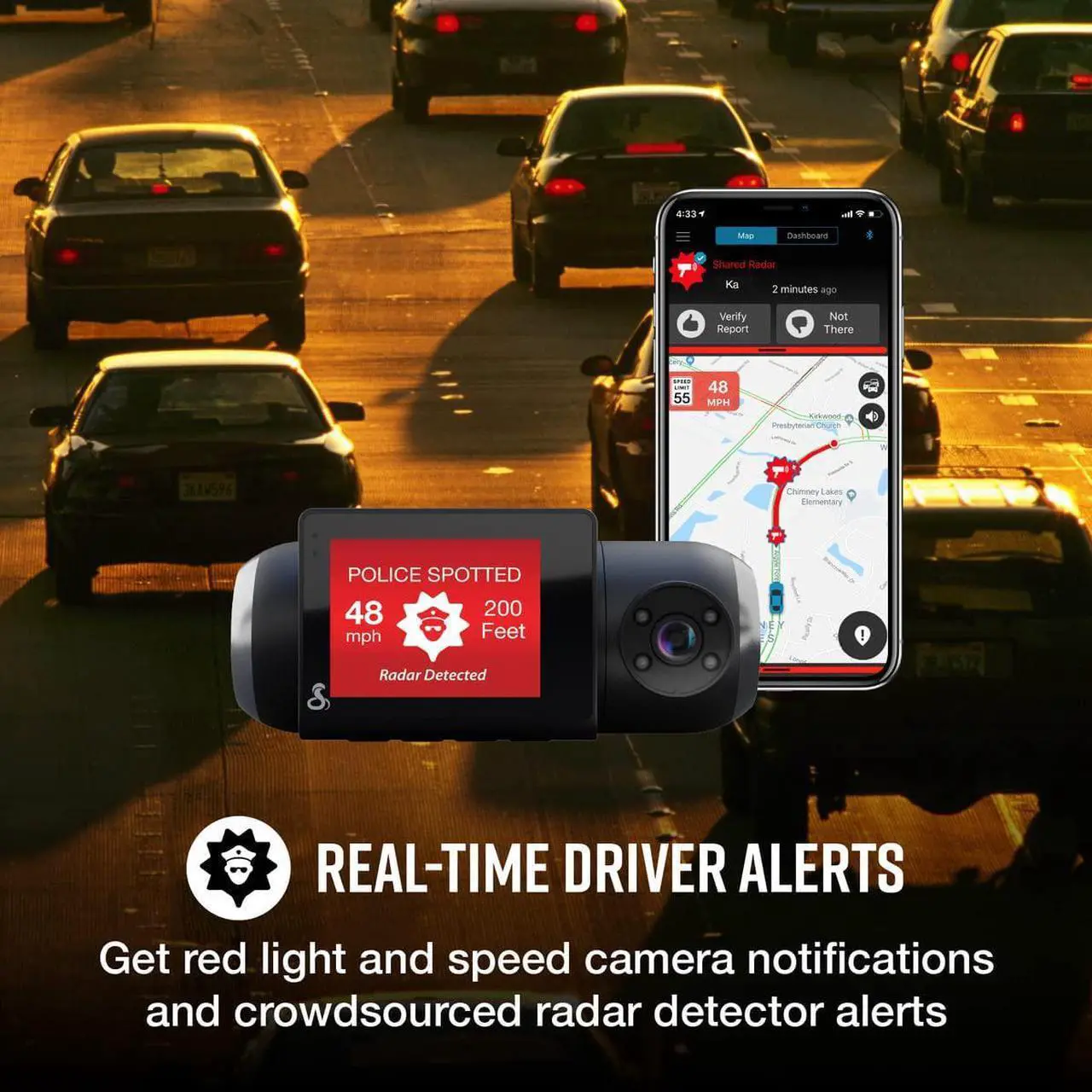 Alt view image 4 of 7 - Smart Dash Cam with Interior Cam (SC 201) - Full HD 1080P Resolution, Built-in WiFi & GPS, Live Police Alerts, Incident Reports, Emergency Mayday, Drive Smarter App, 16GB SD Card Incl.