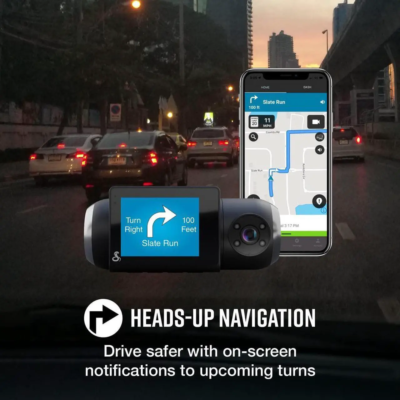 Alt view image 7 of 7 - Smart Dash Cam with Interior Cam (SC 201) - Full HD 1080P Resolution, Built-in WiFi & GPS, Live Police Alerts, Incident Reports, Emergency Mayday, Drive Smarter App, 16GB SD Card Incl.