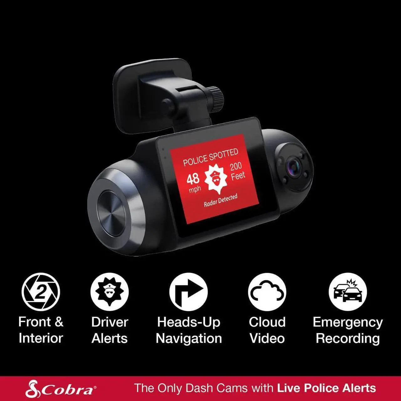 Alt view image 6 of 7 - Smart Dash Cam with Interior Cam (SC 201) - Full HD 1080P Resolution, Built-in WiFi & GPS, Live Police Alerts, Incident Reports, Emergency Mayday, Drive Smarter App, 16GB SD Card Incl.