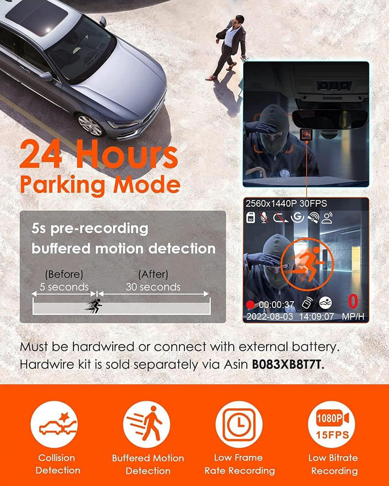 Alt view image 6 of 7 - E1 2.7K WiFi Mini Dash Cam with GPS and Speed, Voice Control Front Car Dash Camera, 24 Hours Parking Mode, Night Vision, Buffered Motion Detection, APP, Wireless Controller, Support 512GB Max