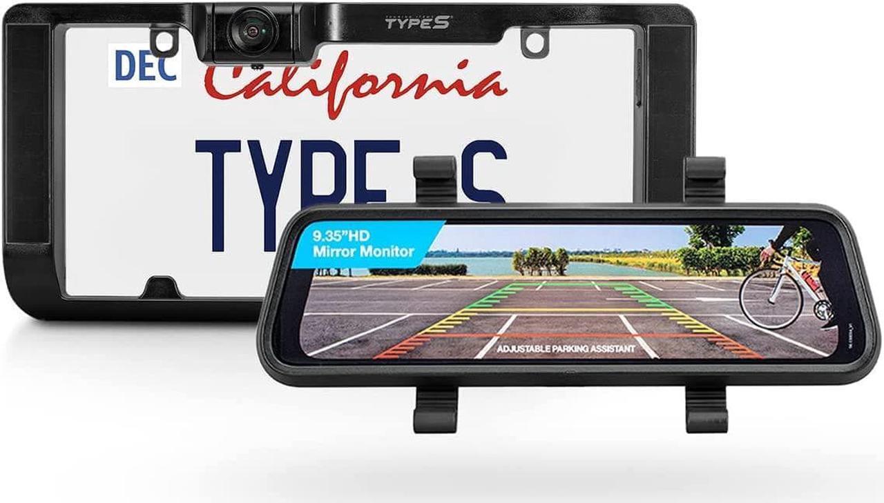 Main image of TYPE S | Portable Car License Plate Backup Camera Bluetooth Mirror with Solar Powered, Rearview Mirror, Split-Screen, Wireless Button Control, Extra Wide 160°, View in 720P for Truck, Car, SUV, Camper