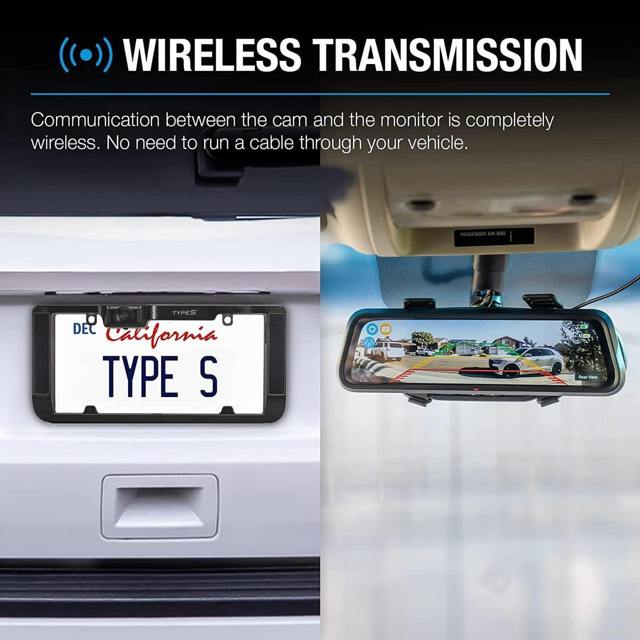 Alt view image 4 of 7 - TYPE S | Portable Car License Plate Backup Camera Bluetooth Mirror with Solar Powered, Rearview Mirror, Split-Screen, Wireless Button Control, Extra Wide 160°, View in 720P for Truck, Car, SUV, Camper