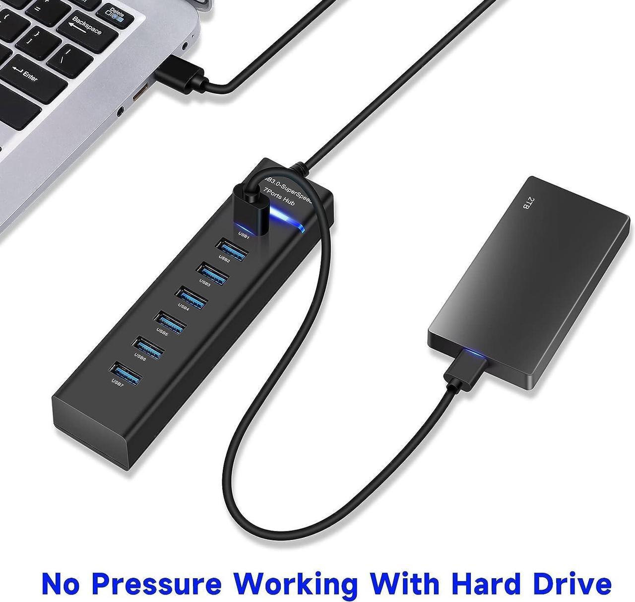Alt view image 3 of 7 - USB Hub3.0, YaimhSound 7-Port USB Extender, USB 3.0, 2.0 Splitter Adapter for Laptop,PC, Keyboard, Mouse, Dell, HP, Lenovo, Mac, Acer, Surface Pro and More USB Devices(1ft)