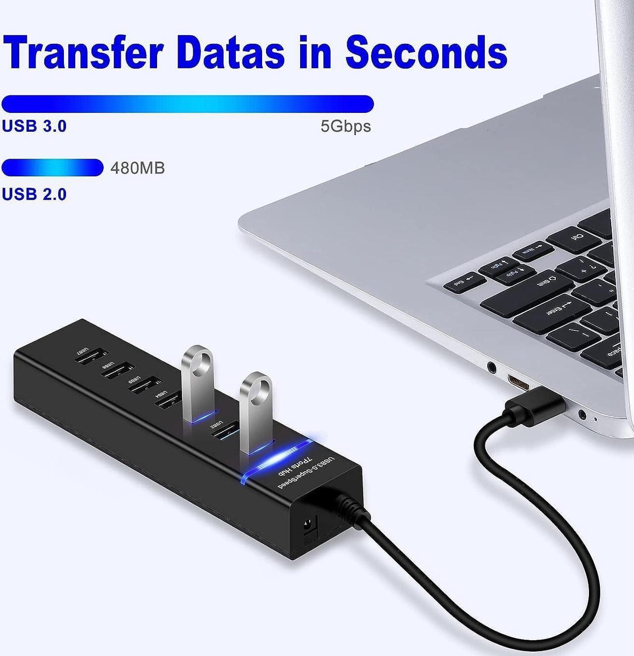 Alt view image 2 of 7 - USB Hub3.0, YaimhSound 7-Port USB Extender, USB 3.0, 2.0 Splitter Adapter for Laptop,PC, Keyboard, Mouse, Dell, HP, Lenovo, Mac, Acer, Surface Pro and More USB Devices(1ft)