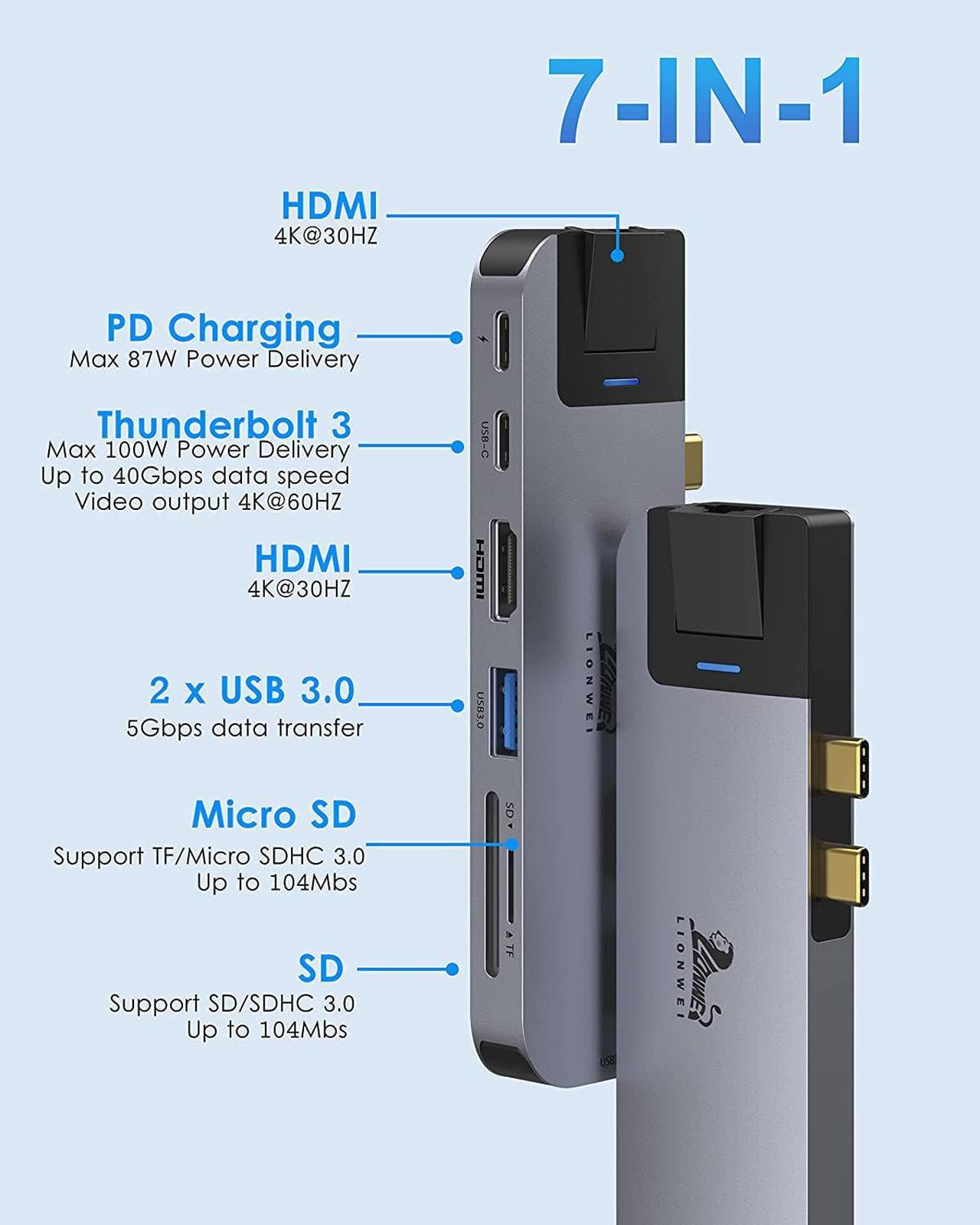 Alt view image 2 of 7 - USB C Hub Adapters for MacBook Pro/Air, 10 in 1 USB C Docking Station with 4K HDMI,VGA, RJ45 Gigabit Ethernet,87W PD Charging,3 USB 3.0,SD TF Card Reader, Compatible for More Type C Devices (8 in 2)