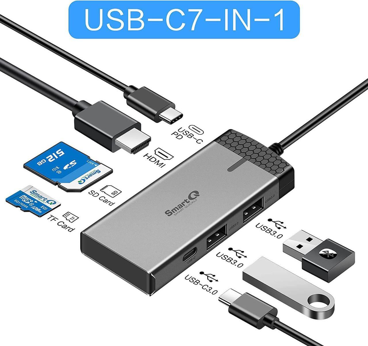 Alt view image 2 of 6 - SmartQ H352 USB C Hub, USB-C Hub (7-in-1) with 4K HDMI, 100W Power Delivery, USB-C and 2 USB-A 5 Gbps Data Ports, microSD and SD Card Reader, for MacBook Air, MacBook Pro, XPS, and More