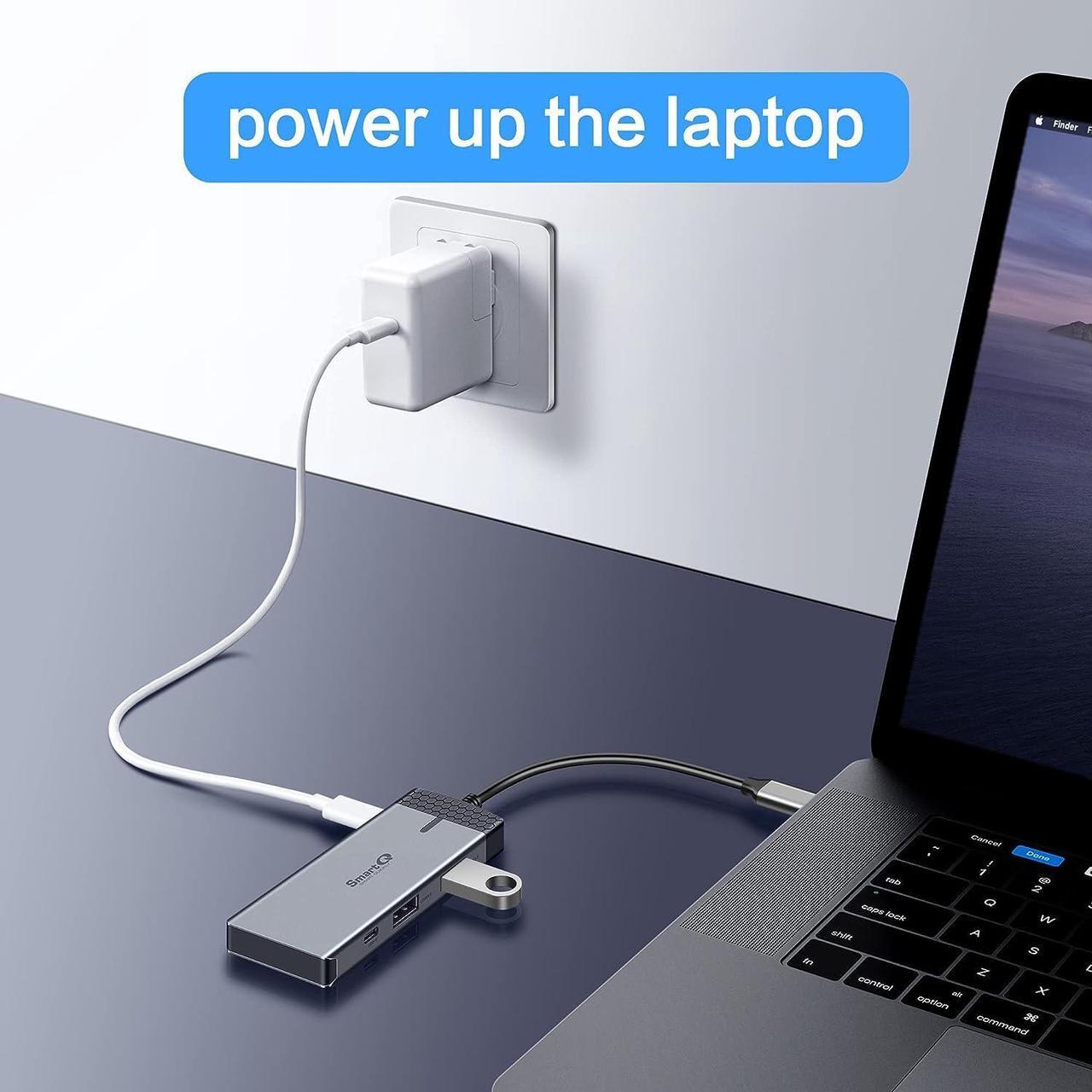 Alt view image 4 of 6 - SmartQ H352 USB C Hub, USB-C Hub (7-in-1) with 4K HDMI, 100W Power Delivery, USB-C and 2 USB-A 5 Gbps Data Ports, microSD and SD Card Reader, for MacBook Air, MacBook Pro, XPS, and More