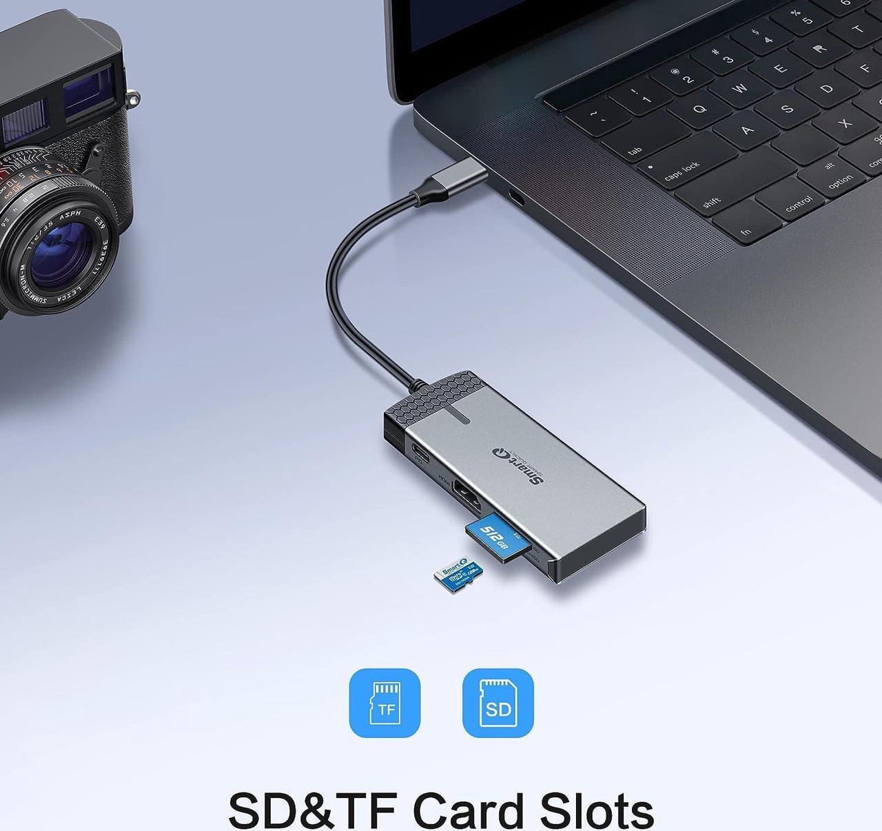 Alt view image 6 of 6 - SmartQ H352 USB C Hub, USB-C Hub (7-in-1) with 4K HDMI, 100W Power Delivery, USB-C and 2 USB-A 5 Gbps Data Ports, microSD and SD Card Reader, for MacBook Air, MacBook Pro, XPS, and More