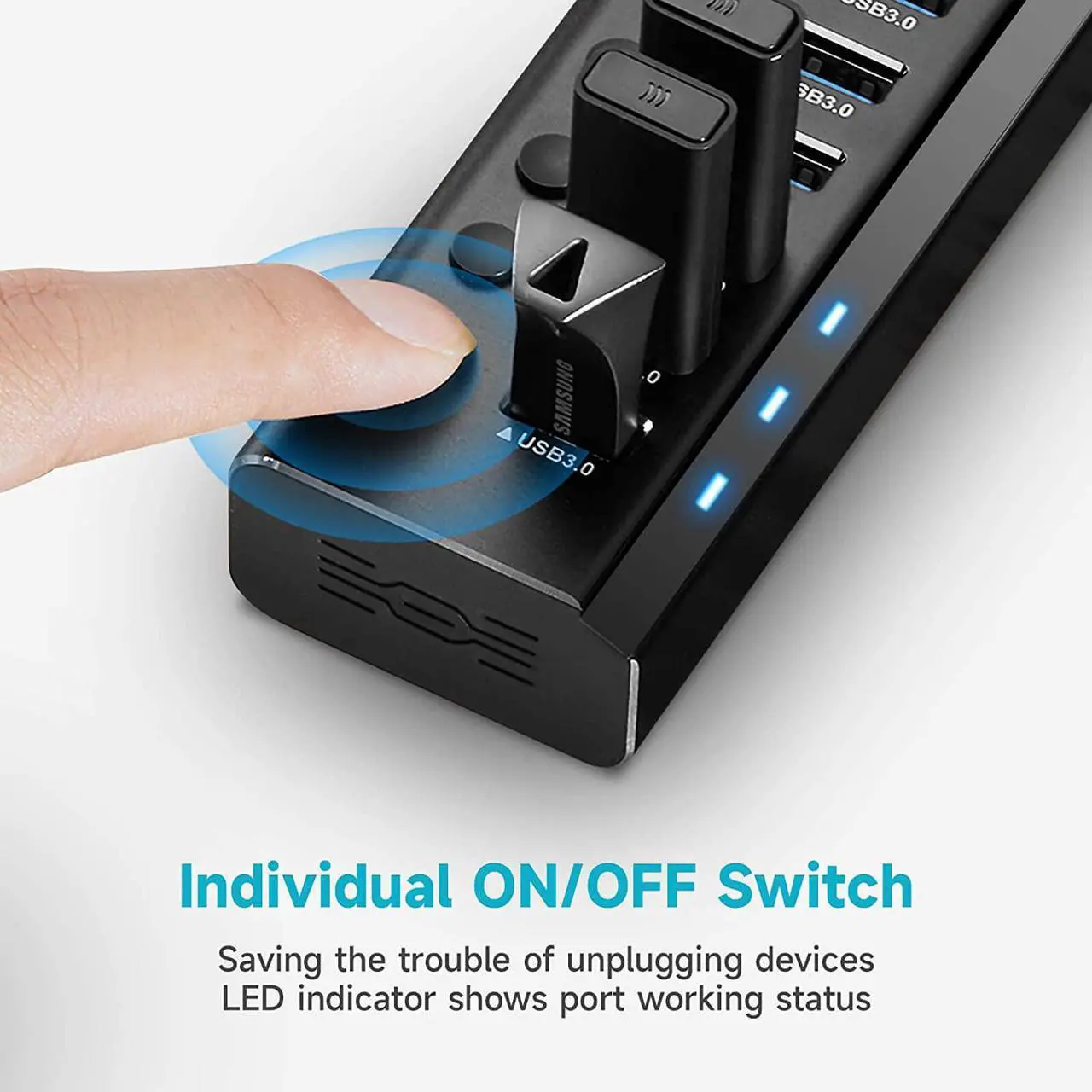 Alt view image 4 of 7 - Powered USB Hub, ikuai 13 Port Aluminum USB 3.0 Hub with 72W (12V/6A) Power Adapter, Individual On/Off Switches, USB Splitter for MacBook PC Laptop and More