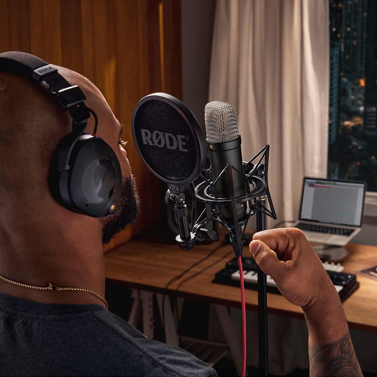 Alt view image 7 of 7 - NT1 5th Generation Large-diaphragm Studio Condenser Microphone with XLR and USB Outputs, Shock Mount and Pop Filter for Music Production, Vocal Recording and Podcasting (Black)