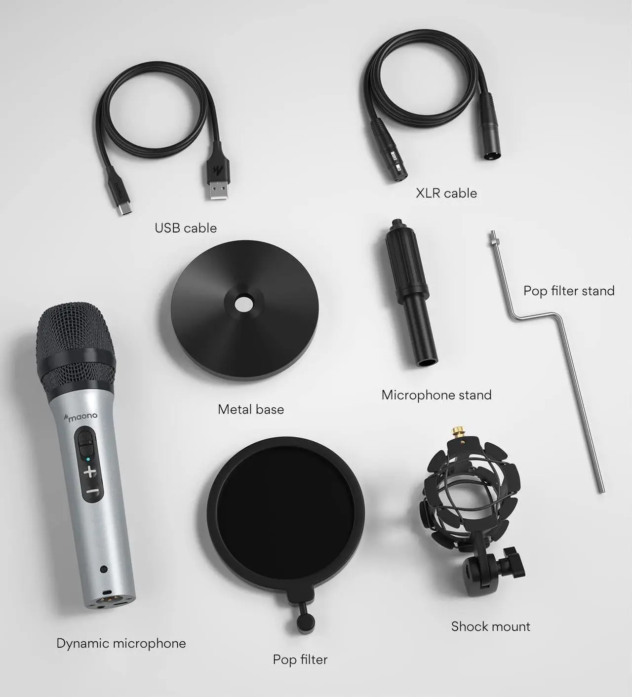 Alt view image 7 of 7 - USB/XLR Podcasting Dynamic Microphone, Studio Mic Kit with Volume Control, Shock Mount, Pop Filter, Ideal for Vocal, Recording, Voice Over, Live Streaming - Silver