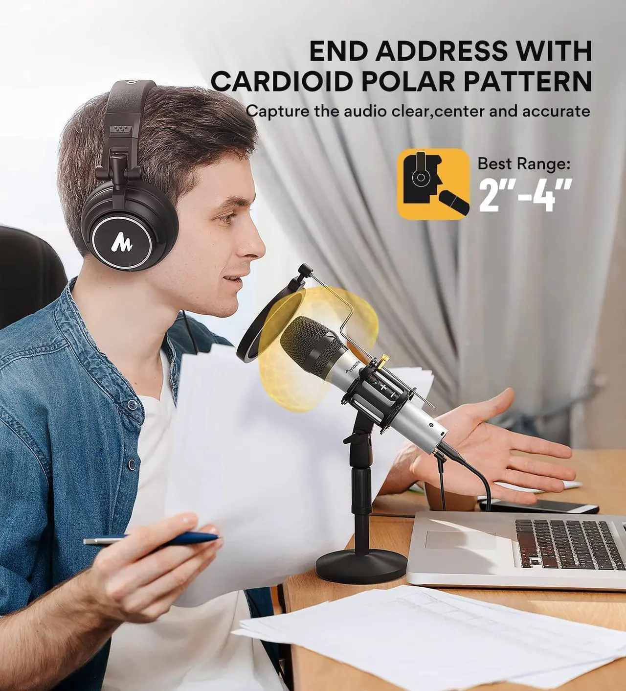 Alt view image 5 of 7 - USB/XLR Podcasting Dynamic Microphone, Studio Mic Kit with Volume Control, Shock Mount, Pop Filter, Ideal for Vocal, Recording, Voice Over, Live Streaming - Silver