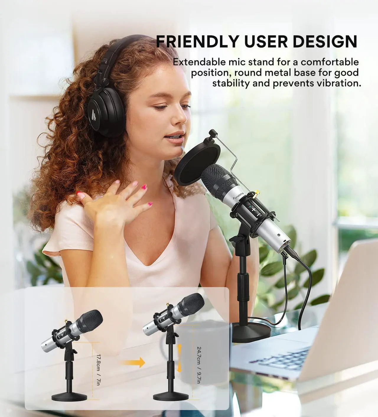 Alt view image 6 of 7 - USB/XLR Podcasting Dynamic Microphone, Studio Mic Kit with Volume Control, Shock Mount, Pop Filter, Ideal for Vocal, Recording, Voice Over, Live Streaming - Silver