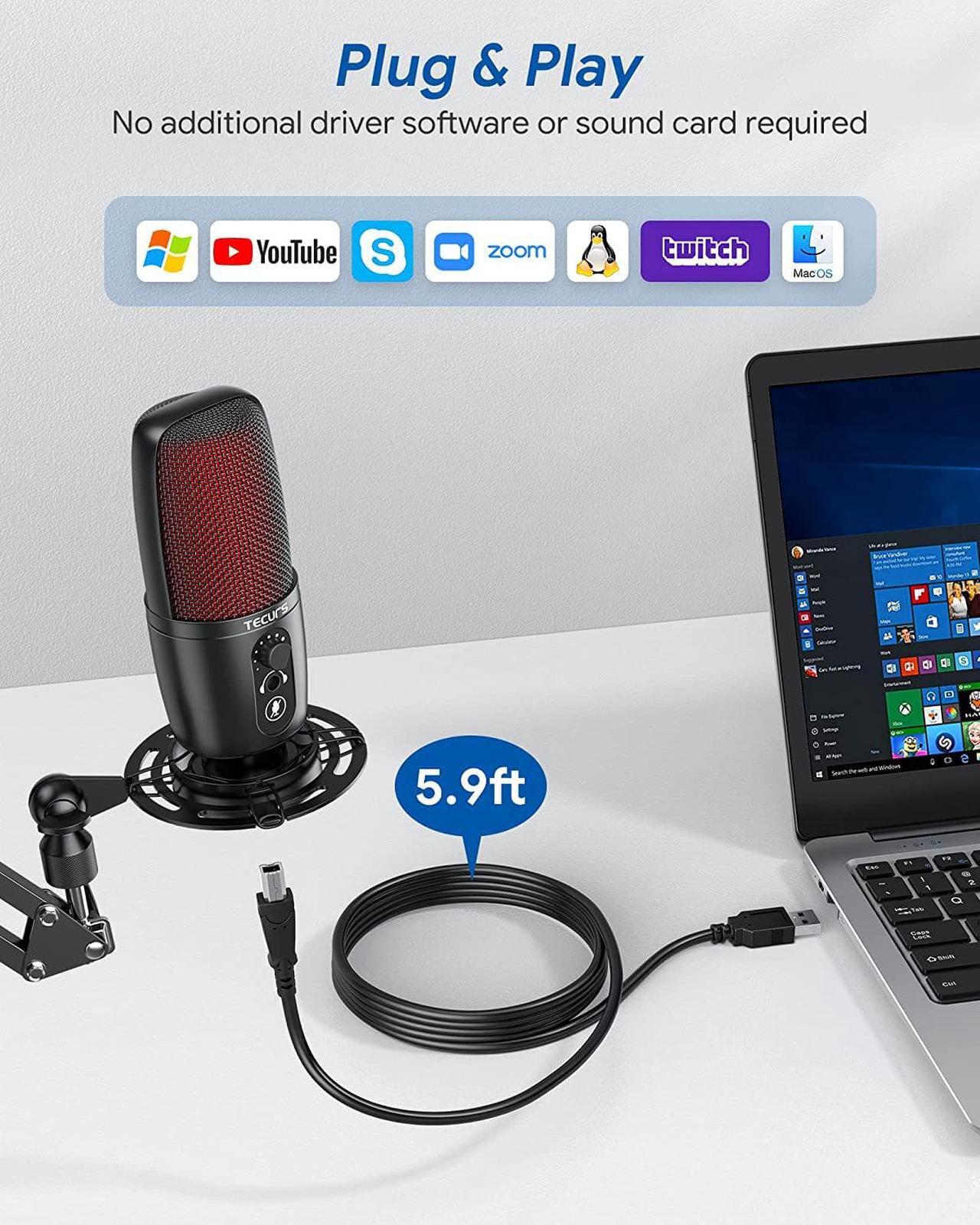 Alt view image 6 of 7 - USB Microphone Condenser, PC Microphone Kit for Computer, Streaming Mic with Adjustable Boom Arm, Gaming,Microphone for Podcast, Twitch, YouTube, PS4, PS5